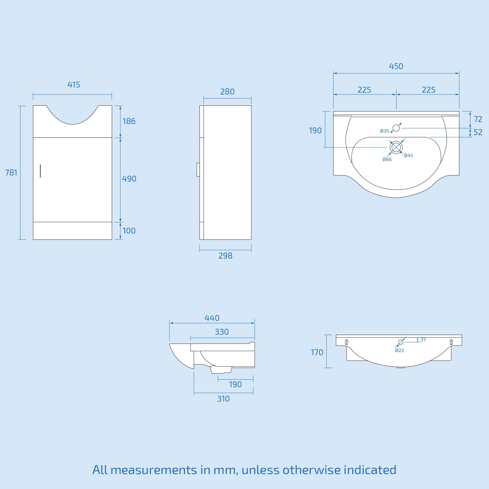 Ellen 450mm Floorstanding Vanity Basin Unit White Gloss