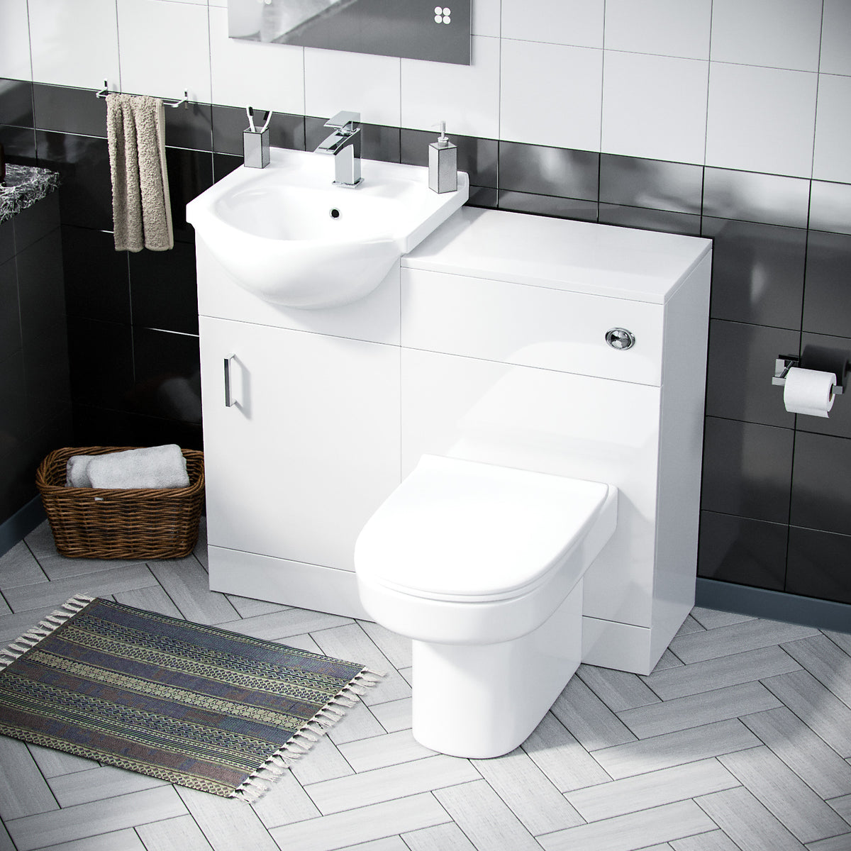 Ellen 450mm Floor Standing Vanity With Basin & WC With BTW Toilet - White