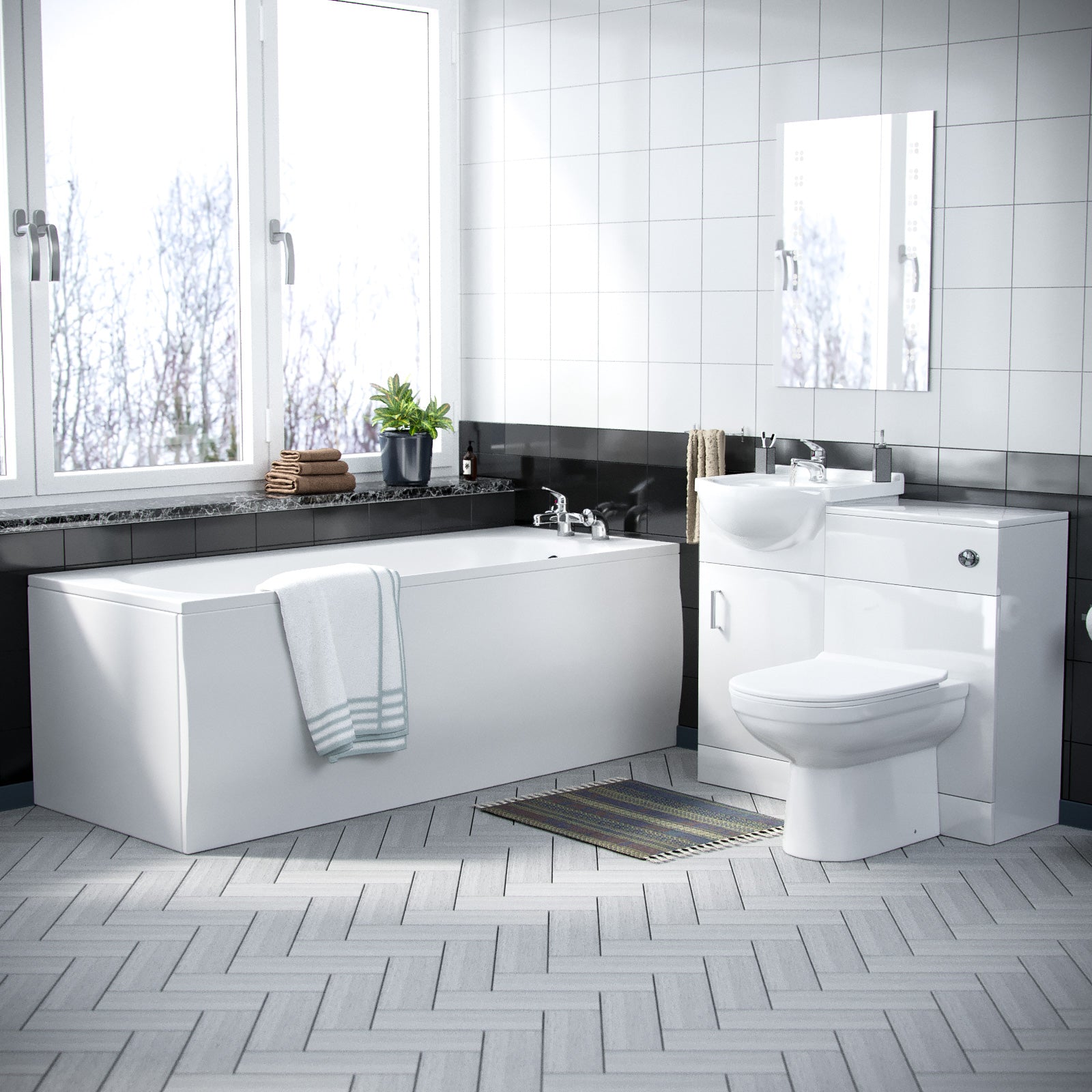 Ellen 1700mm Bath, 450mm Vanity Basin , WC Unit & Back To Wall Toilet