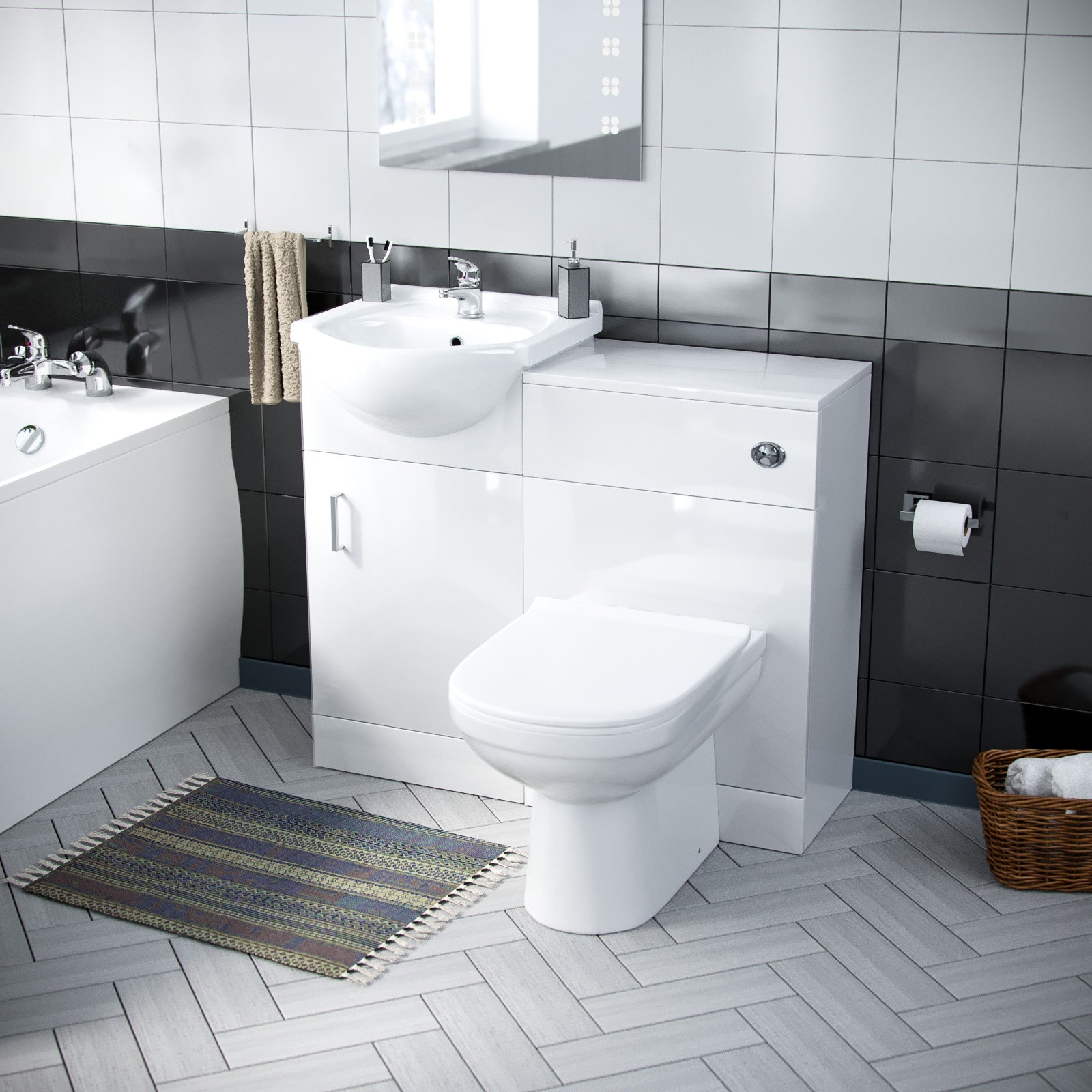 Ellen 1700mm Bath, 450mm Vanity Basin , WC Unit & Back To Wall Toilet