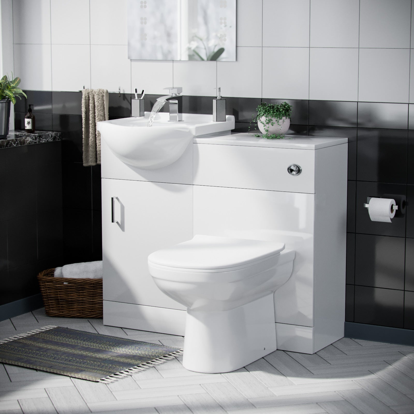 Ellen 950mm Vanity Basin Unit, WC Unit & Elso Back To Wall Toilet White