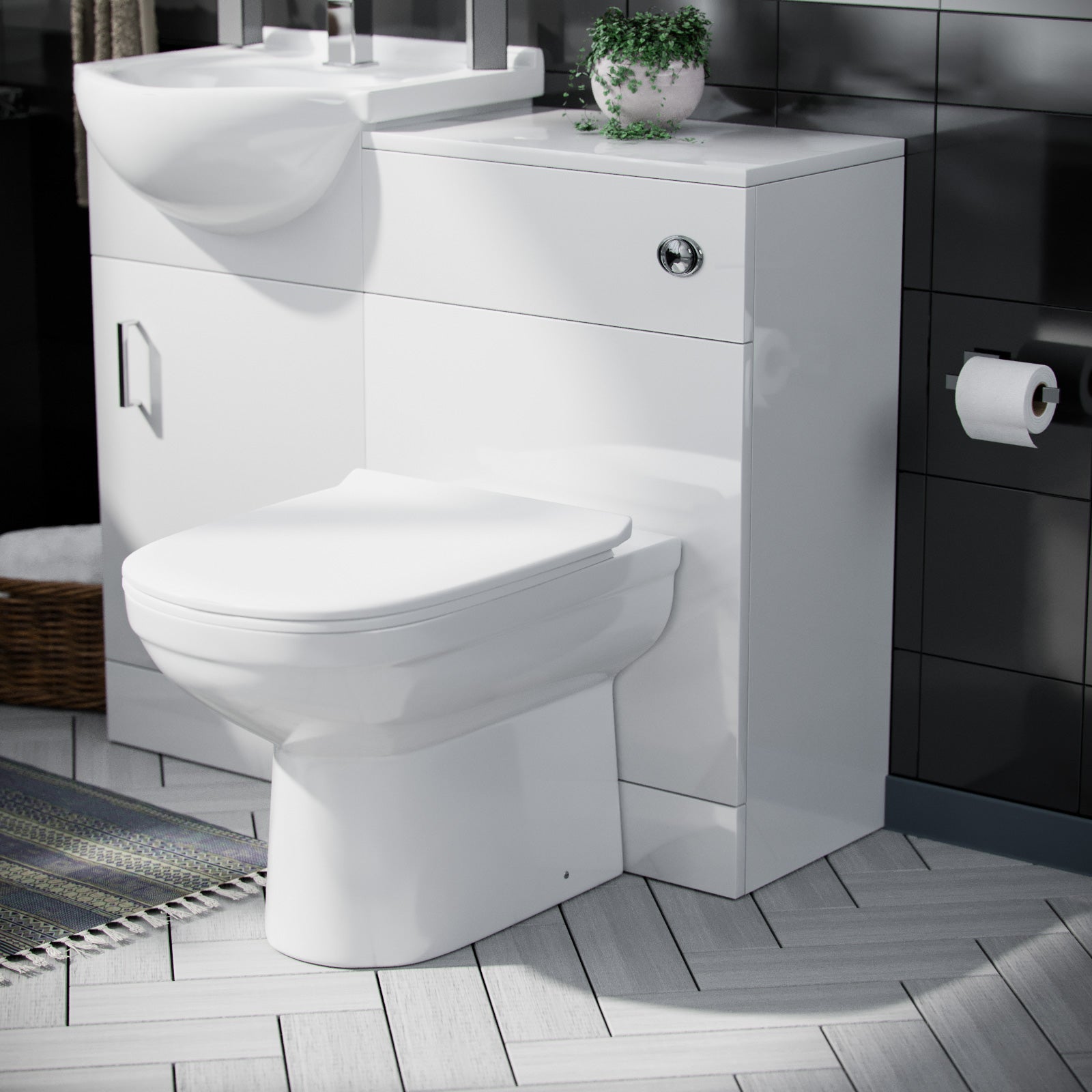 Ellen 950mm Vanity Basin Unit, WC Unit & Elso Back To Wall Toilet White