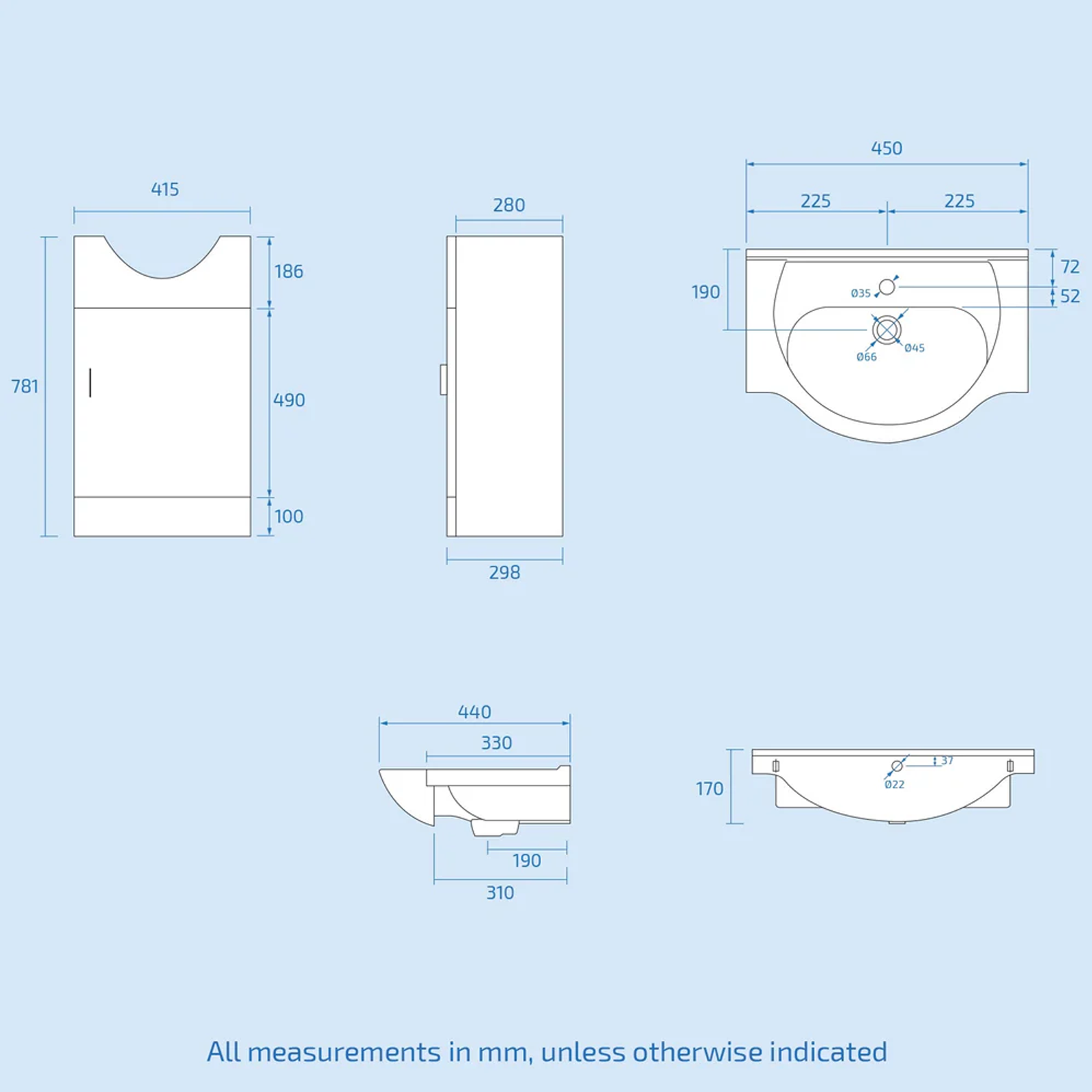 Ellen Cloakroom 450mm White Gloss Cloakroom Floorstanding Vanity Basin Unit & Close Coupled Toilet with Soft Close Seat
