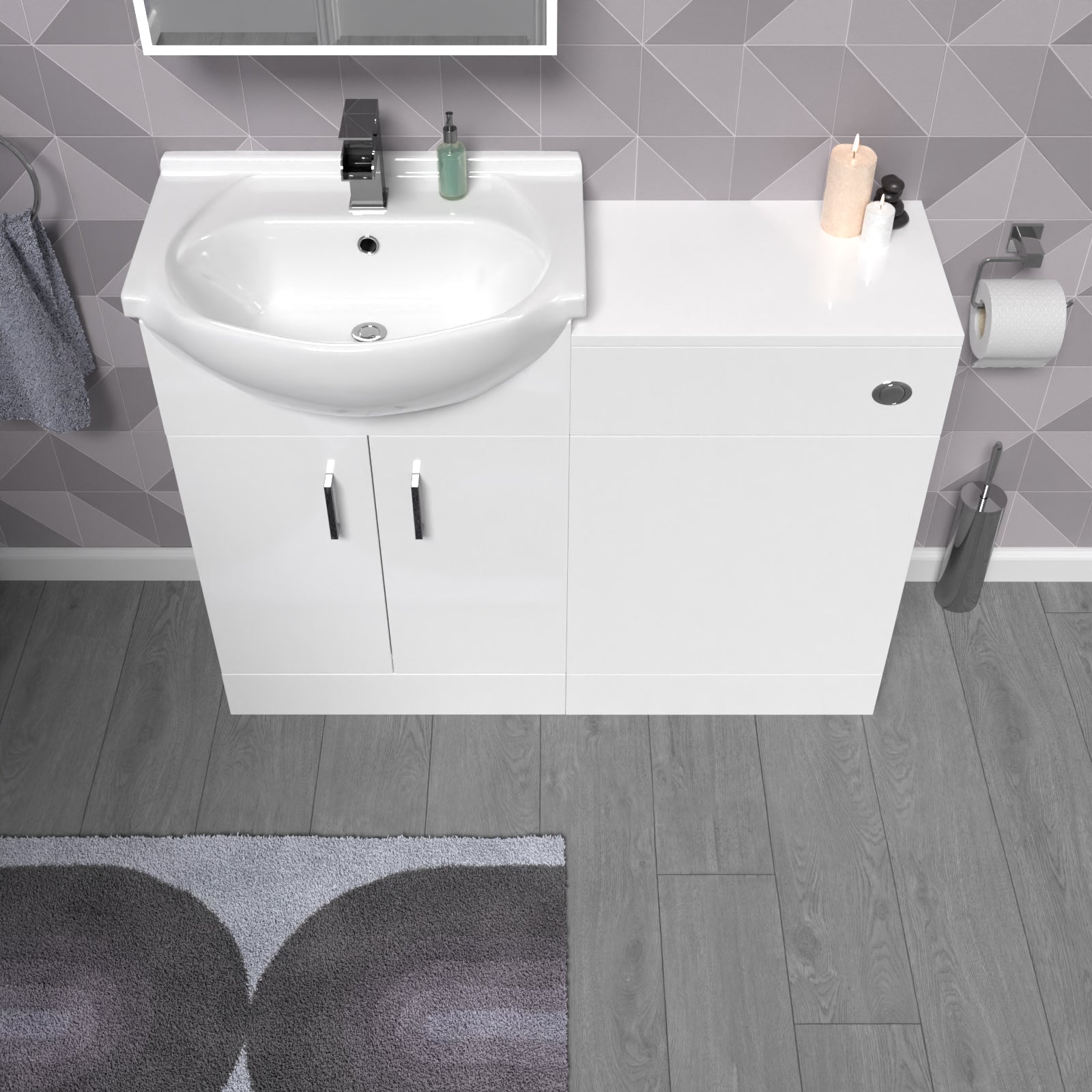 Ellen Freestanding 1050mm White Vanity Unit With Basin & WC Unit