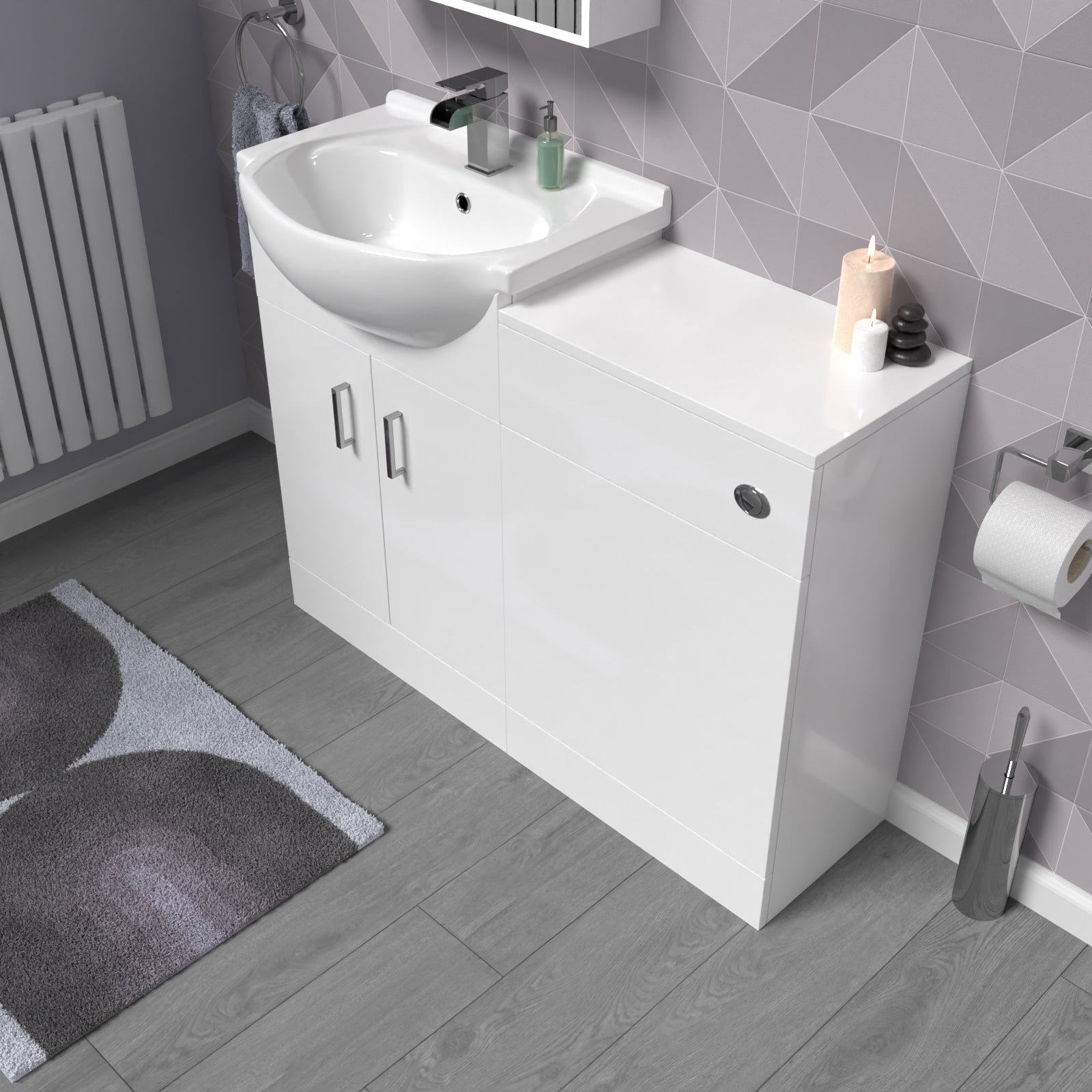 Ellen Freestanding 1050mm White Vanity Unit With Basin & WC Unit