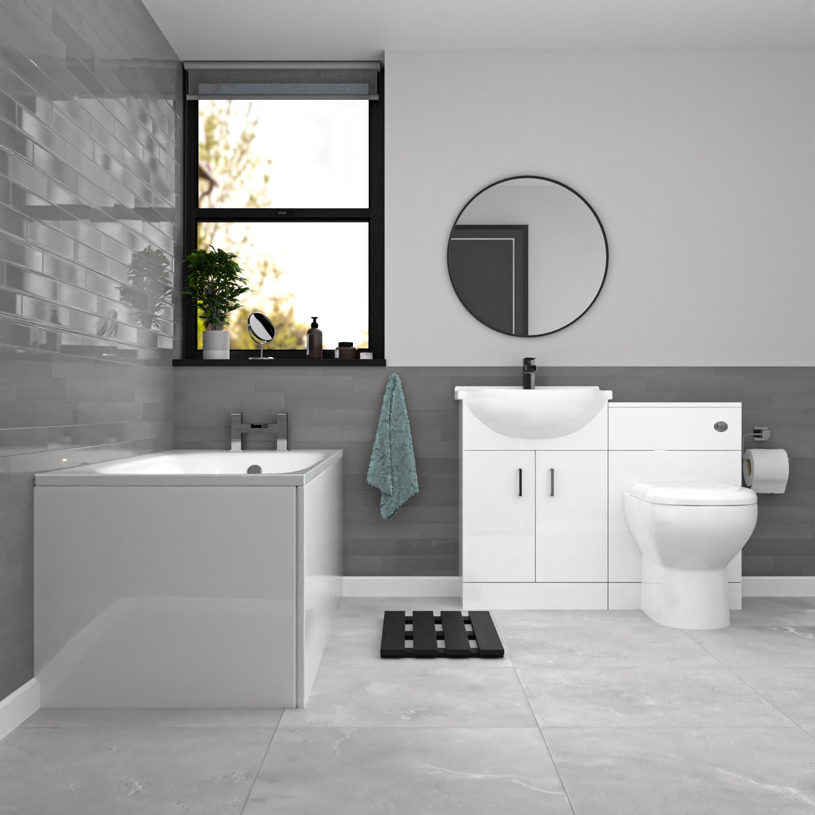 Ellen 550mm White Basin Vanity, WC Unit, Rimless BTW Toilet & Bath Set