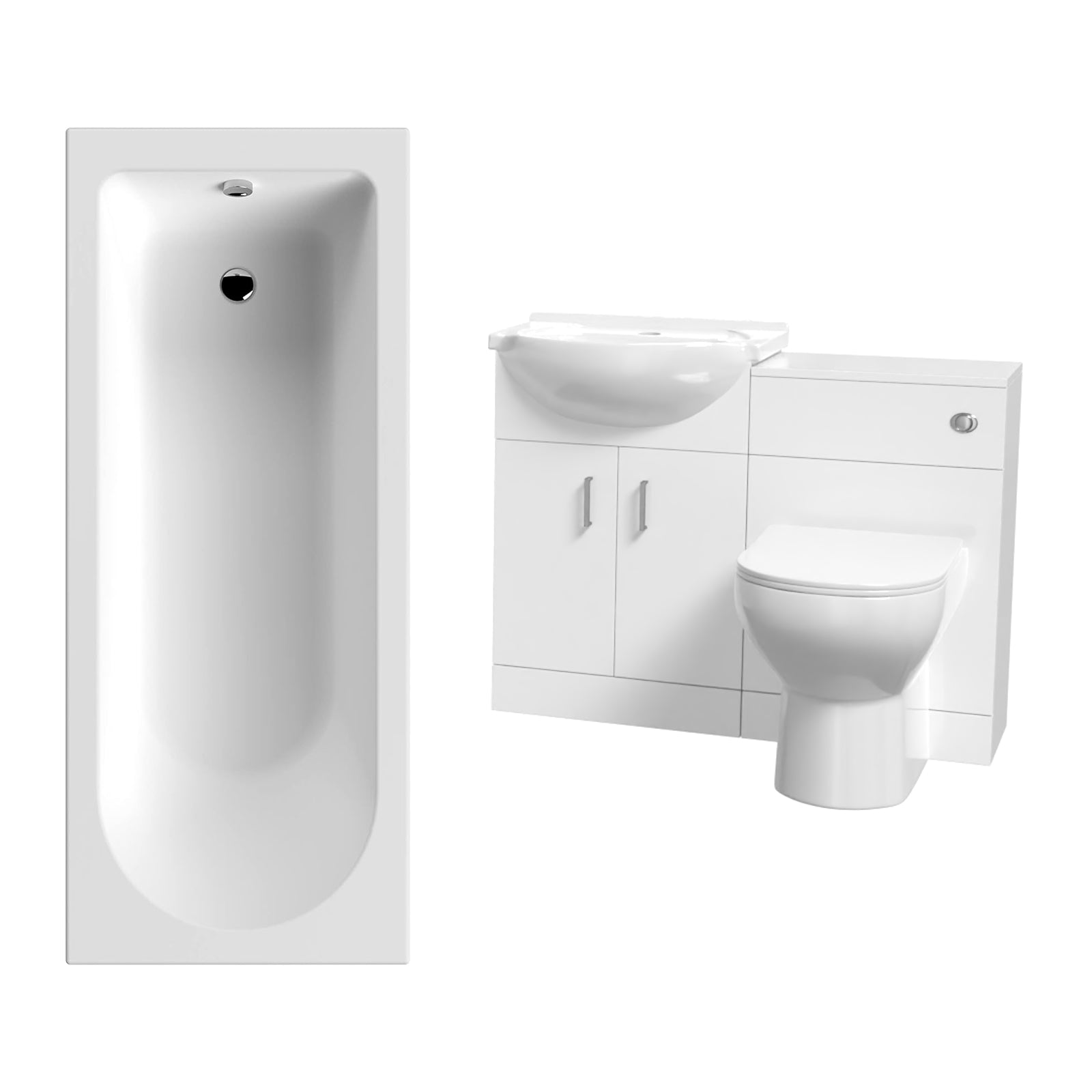 Ellen 550mm White Basin Vanity, WC Unit, Rimless BTW Toilet & Bath Set