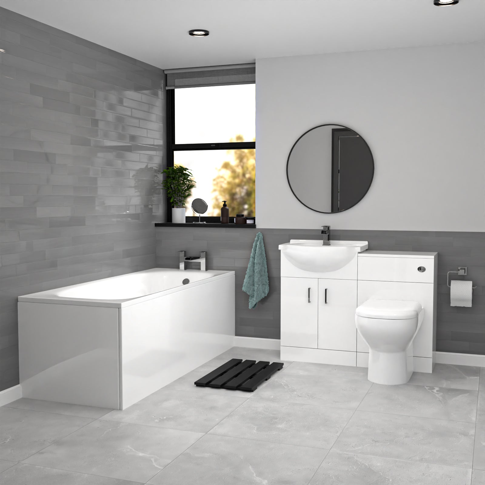 Ellen 550mm White Basin Vanity, WC Unit, Rimless BTW Toilet & Bath Set