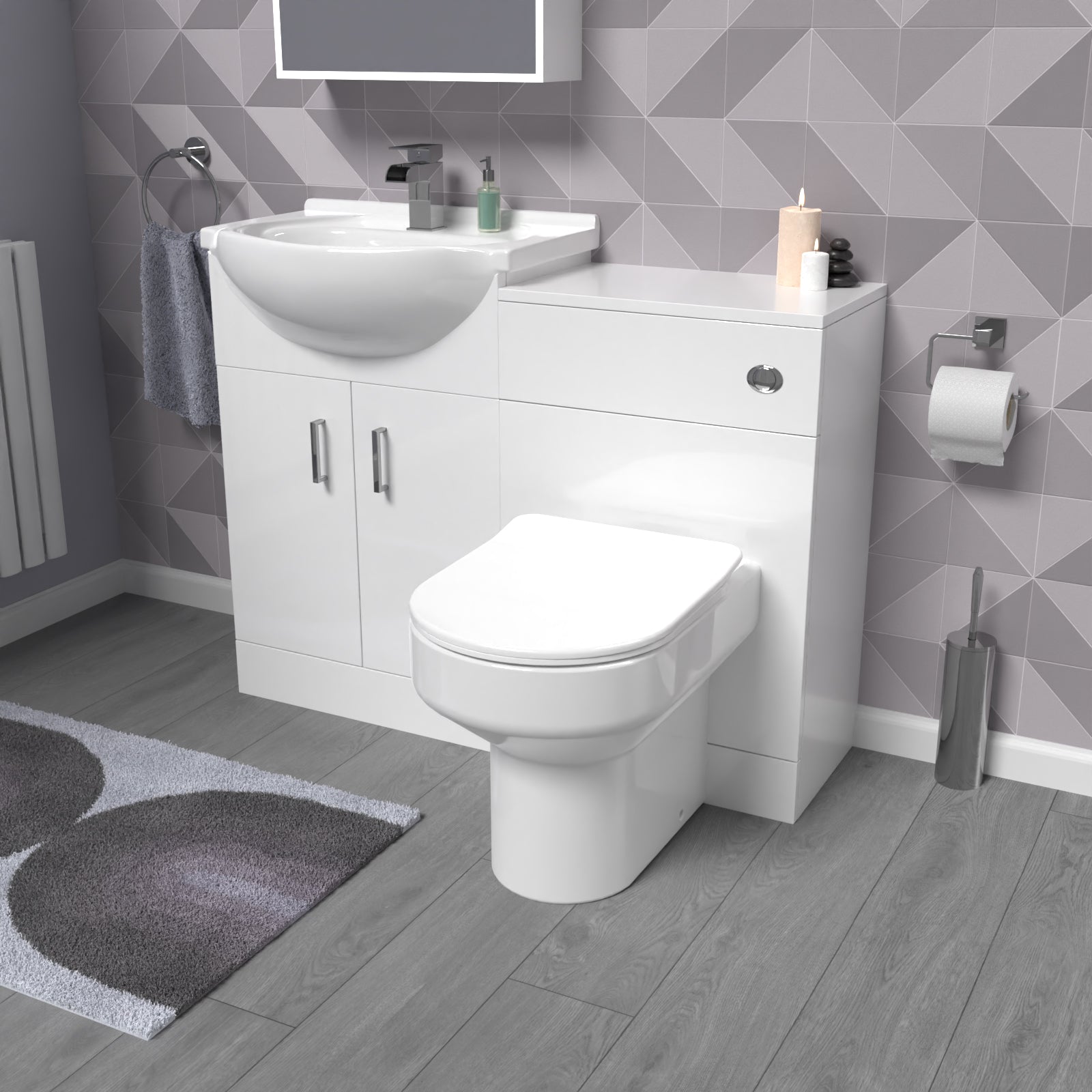 Ellen White 1050mm Vanity Unit With WC Unit & Back To Wall Toilet