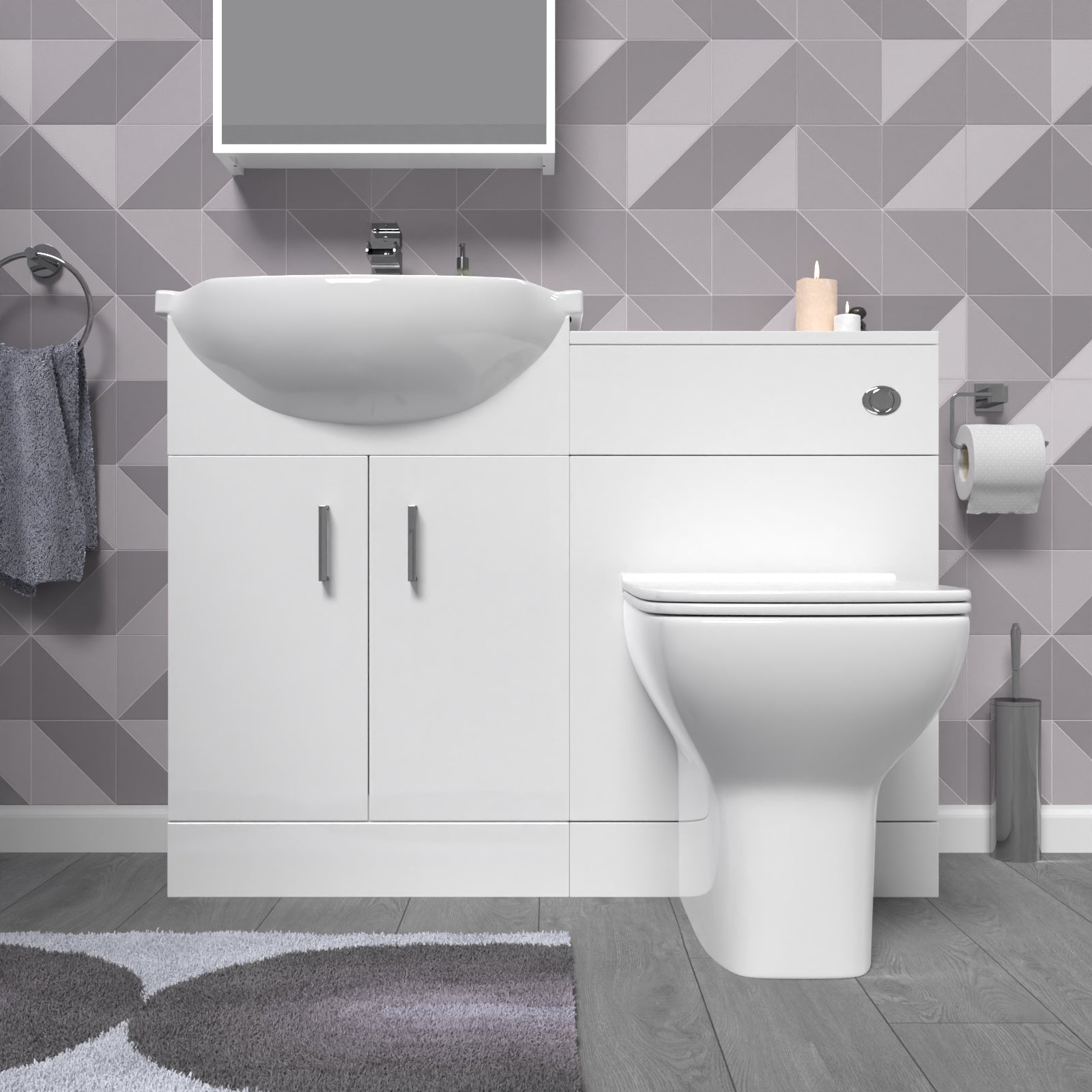 Ellen 1050mm White Vanity Unit With WC Unit & Back To Wall Toilet