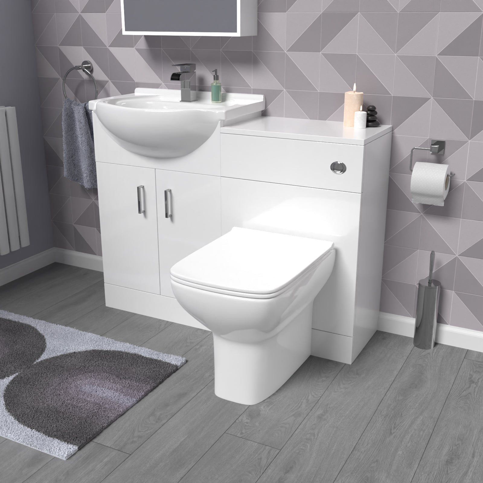 Ellen 1050mm White Vanity Unit With WC Unit & Back To Wall Toilet