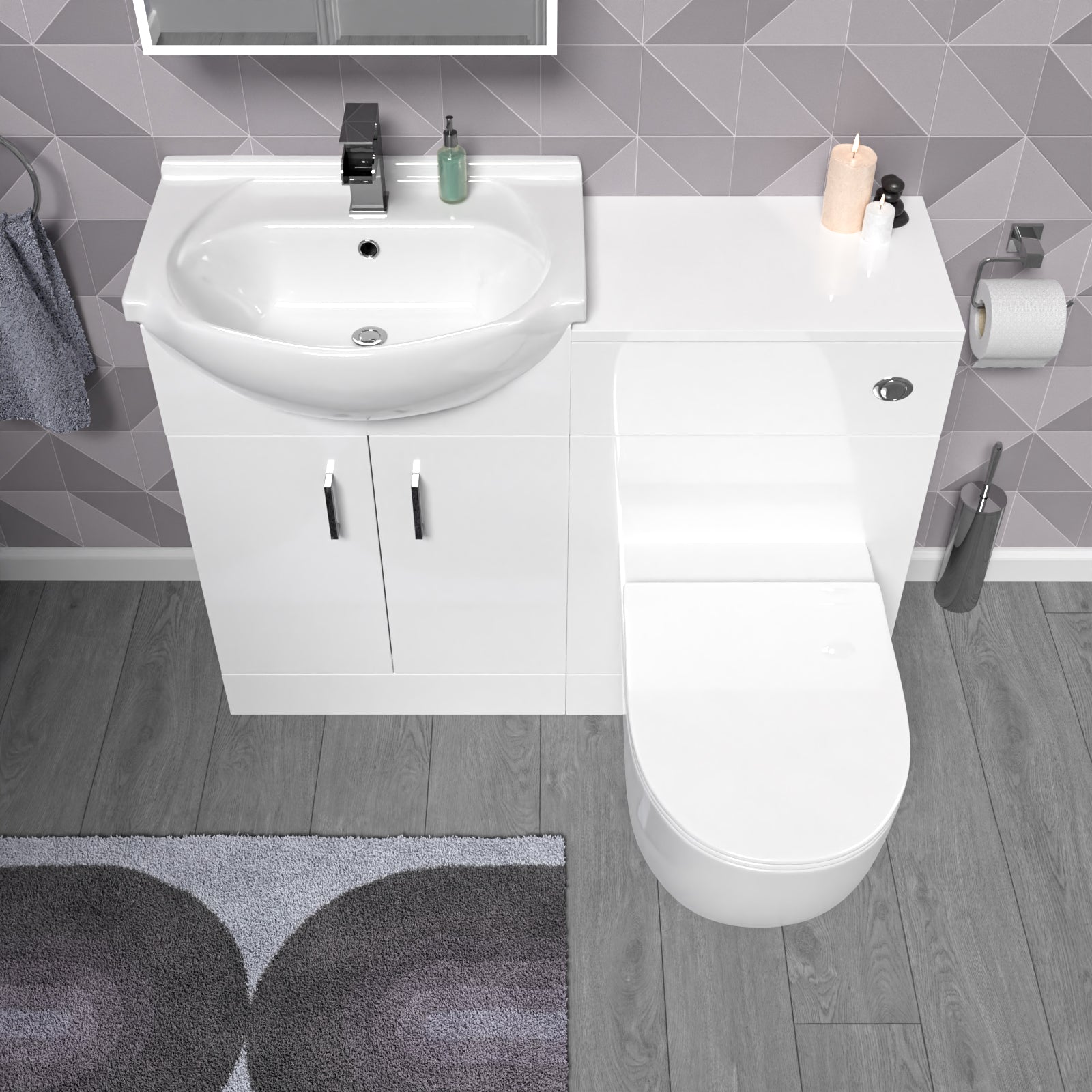 Ellen White 1050mm Vanity Unit With WC Unit & Round Back To Wall Toilet