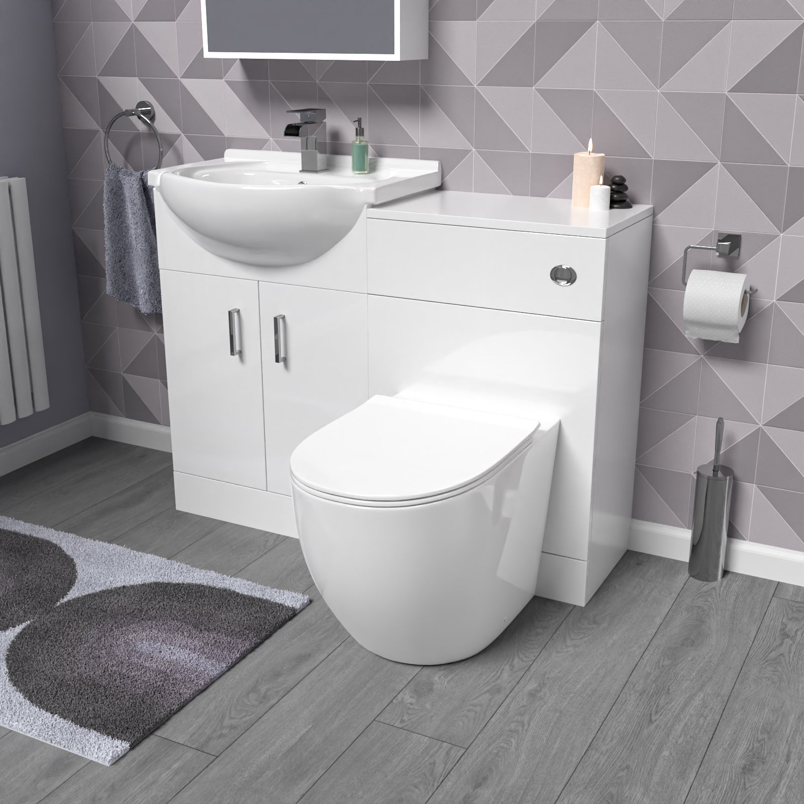 Ellen White 1050mm Vanity Unit With WC Unit & Round Back To Wall Toilet