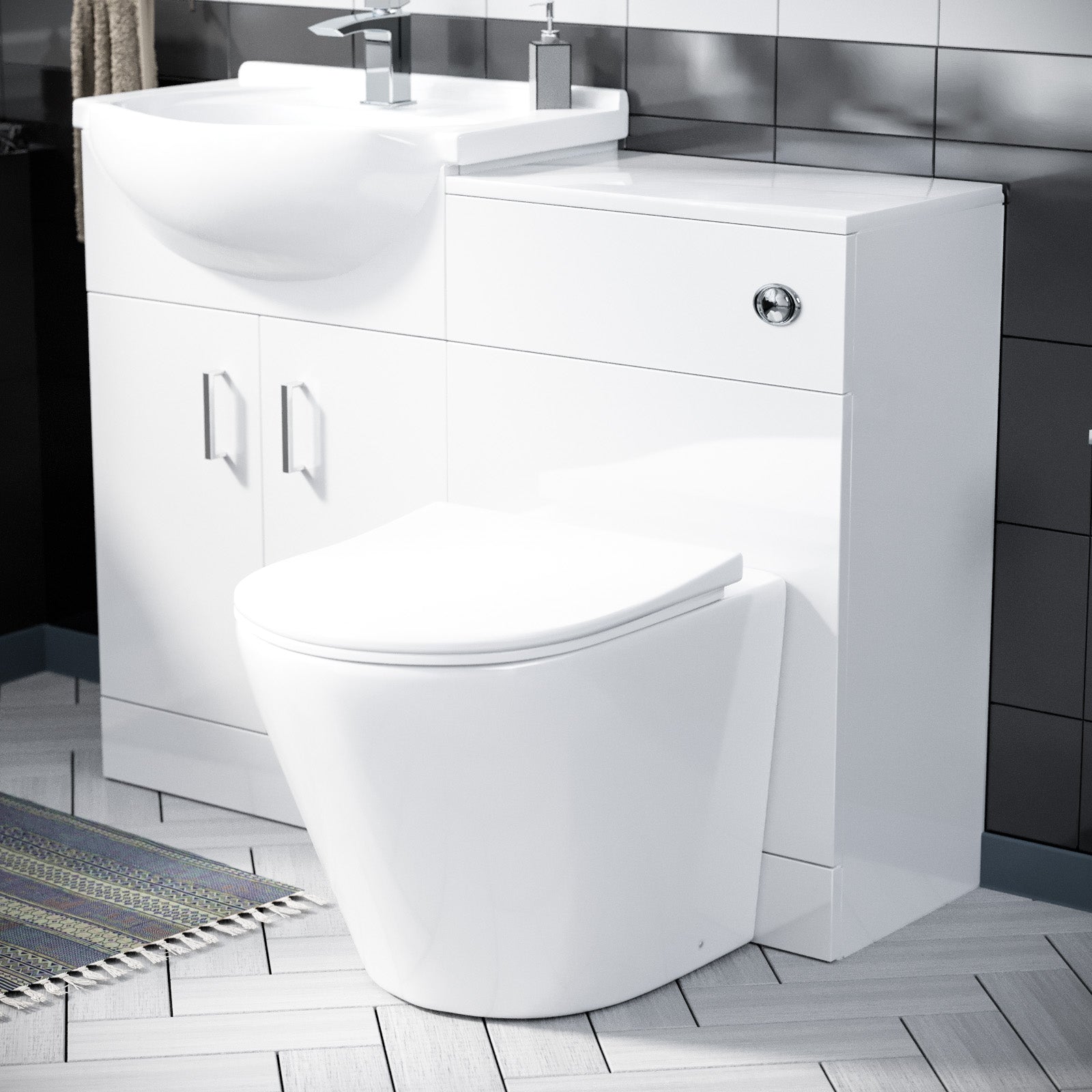 Dyon 550mm White Vanity Sink Unit, Cloakroom Basin & BTW Toilet WC Flat Pack