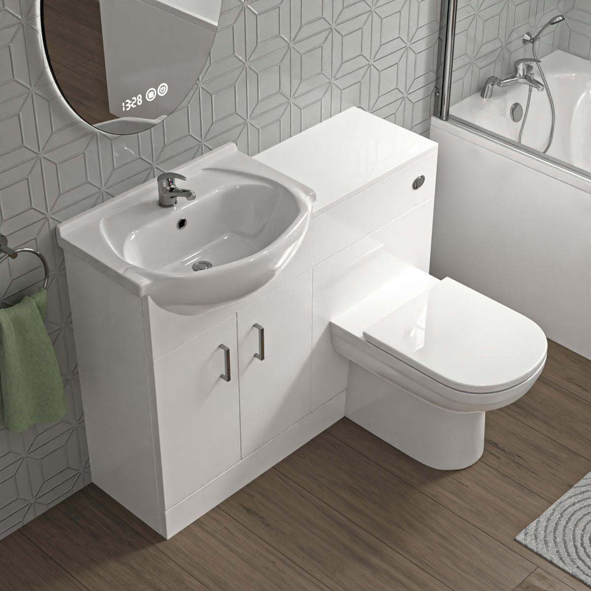 Bath Suite 1700mm Bath, 550mm Freestanding Vanity, WC With BTW Toilet & Bath Filler