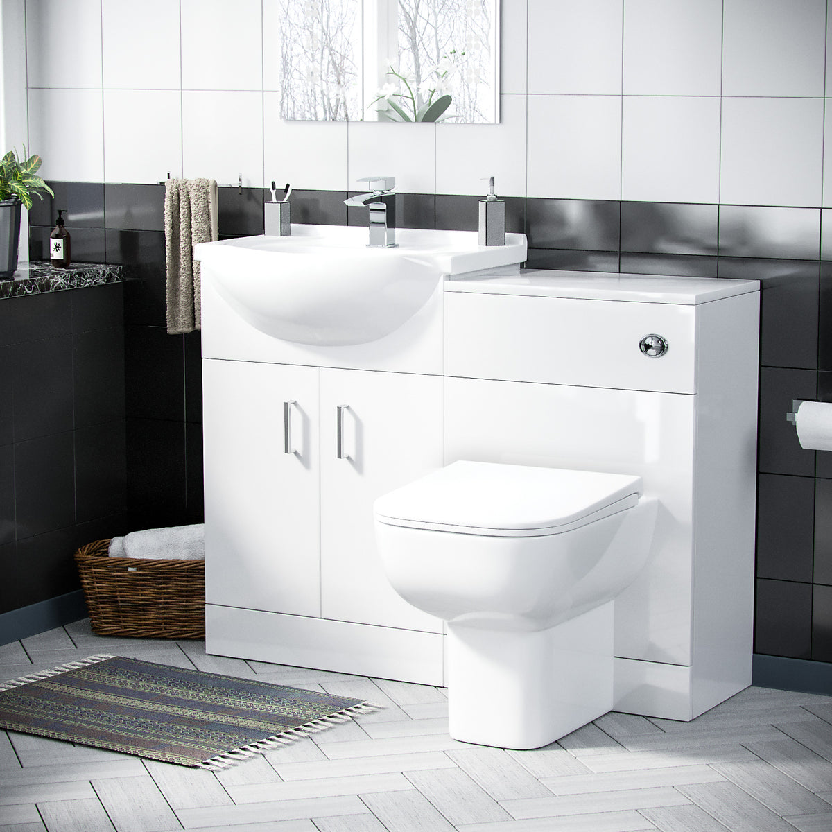 White 1050mm Freestanding Doors Vanity With WC Unit & BTW Toilet Pan
