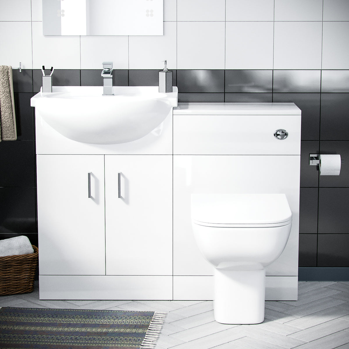 White 1050mm Freestanding Doors Vanity With WC Unit & BTW Toilet Pan