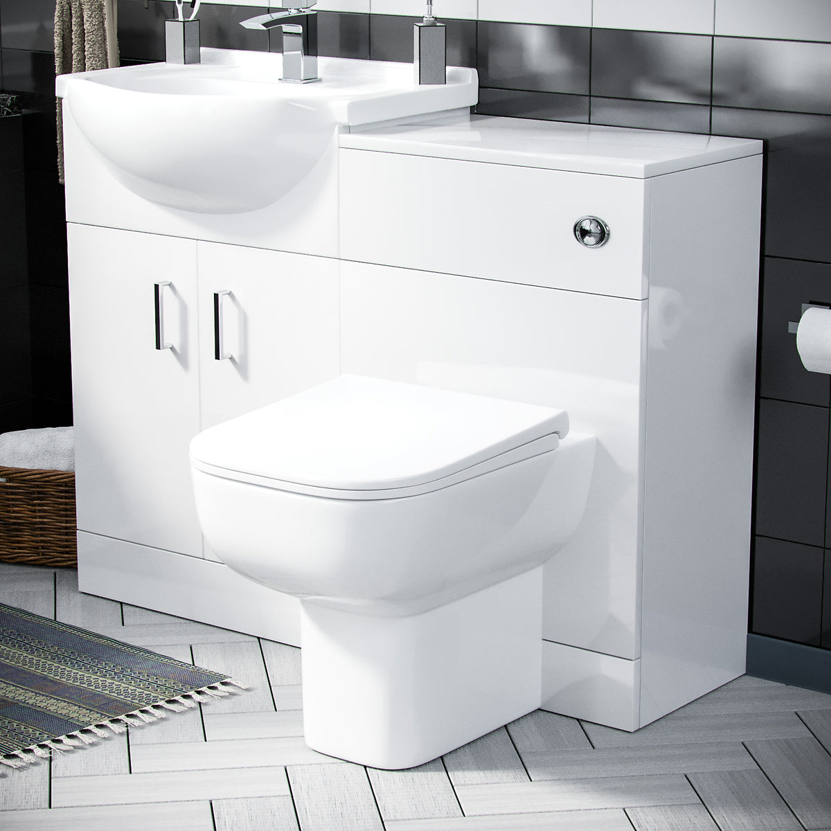 White 1050mm Freestanding Doors Vanity With WC Unit & BTW Toilet Pan