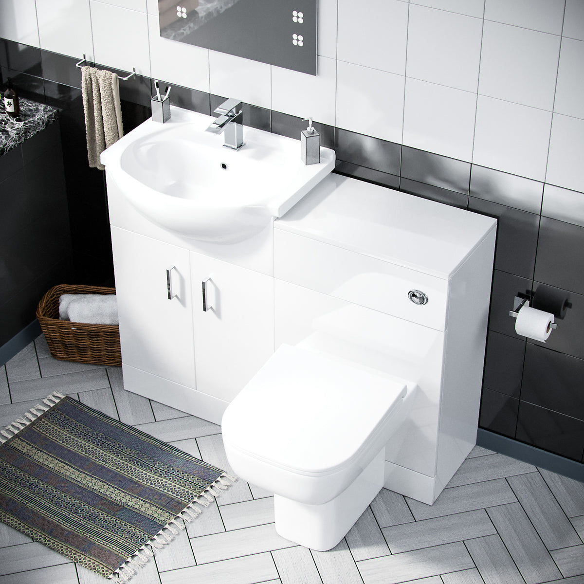 White 1050mm Freestanding Doors Vanity With WC Unit & BTW Toilet Pan
