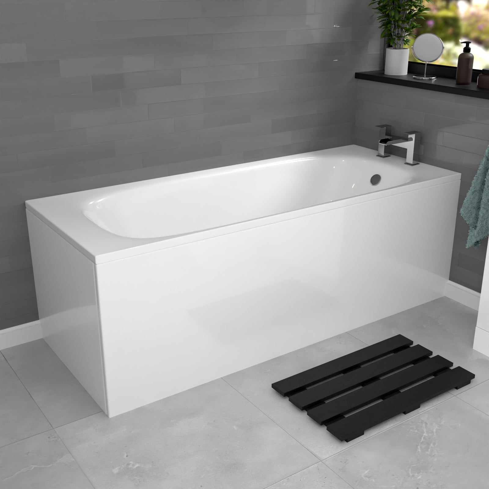 Ellen White Basin Vanity With WC Unit, Square BTW Toilet & 1700mm Bath Suite