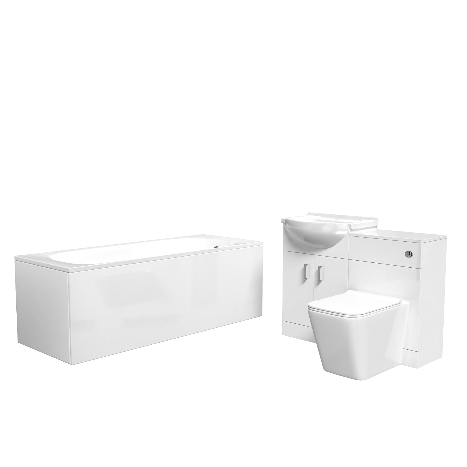 Ellen White Basin Vanity With WC Unit, Square BTW Toilet & 1700mm Bath Suite