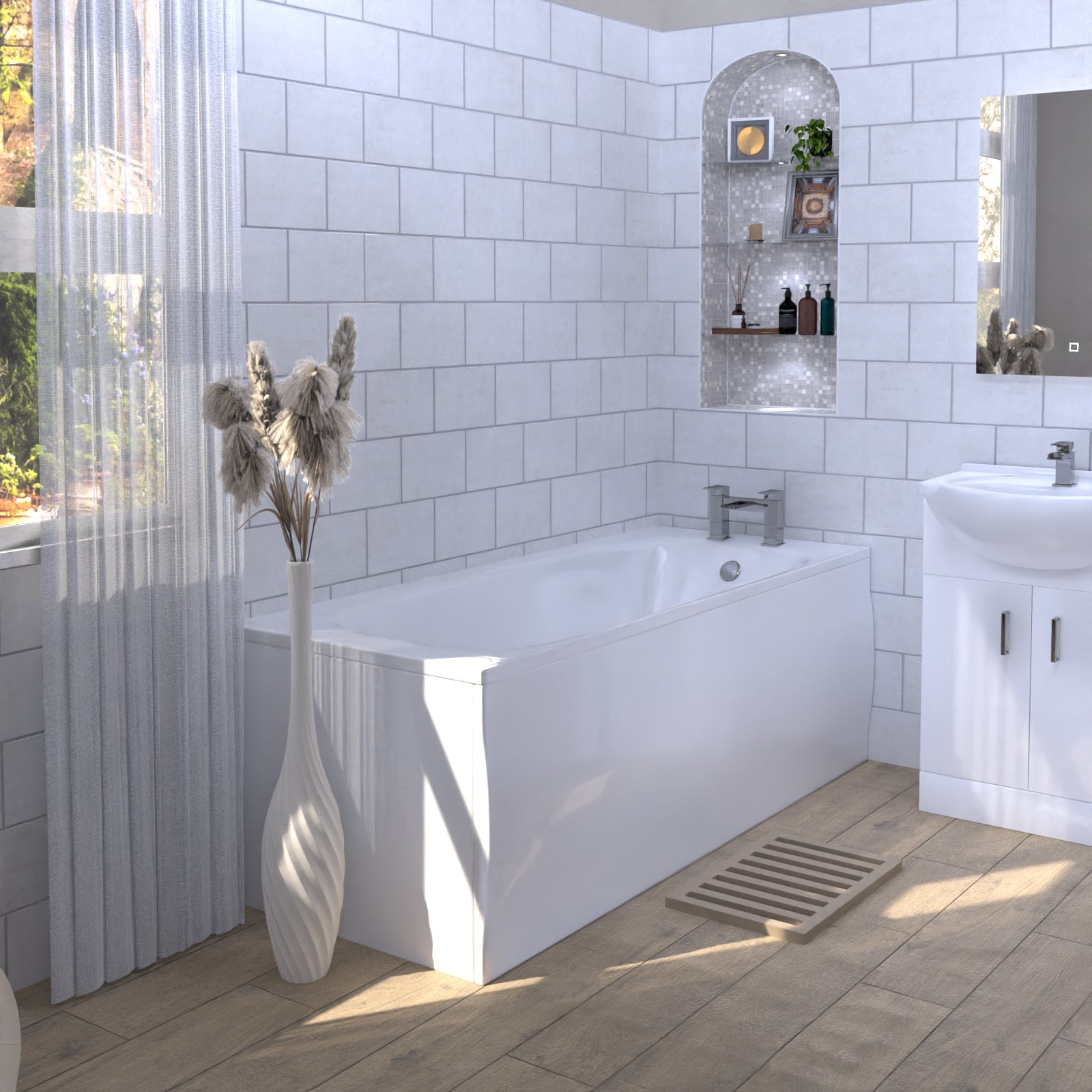 Ellen 1700mm Bath Suite, Basin Vanity Unit, WC & BTW Comfort Height Toilet
