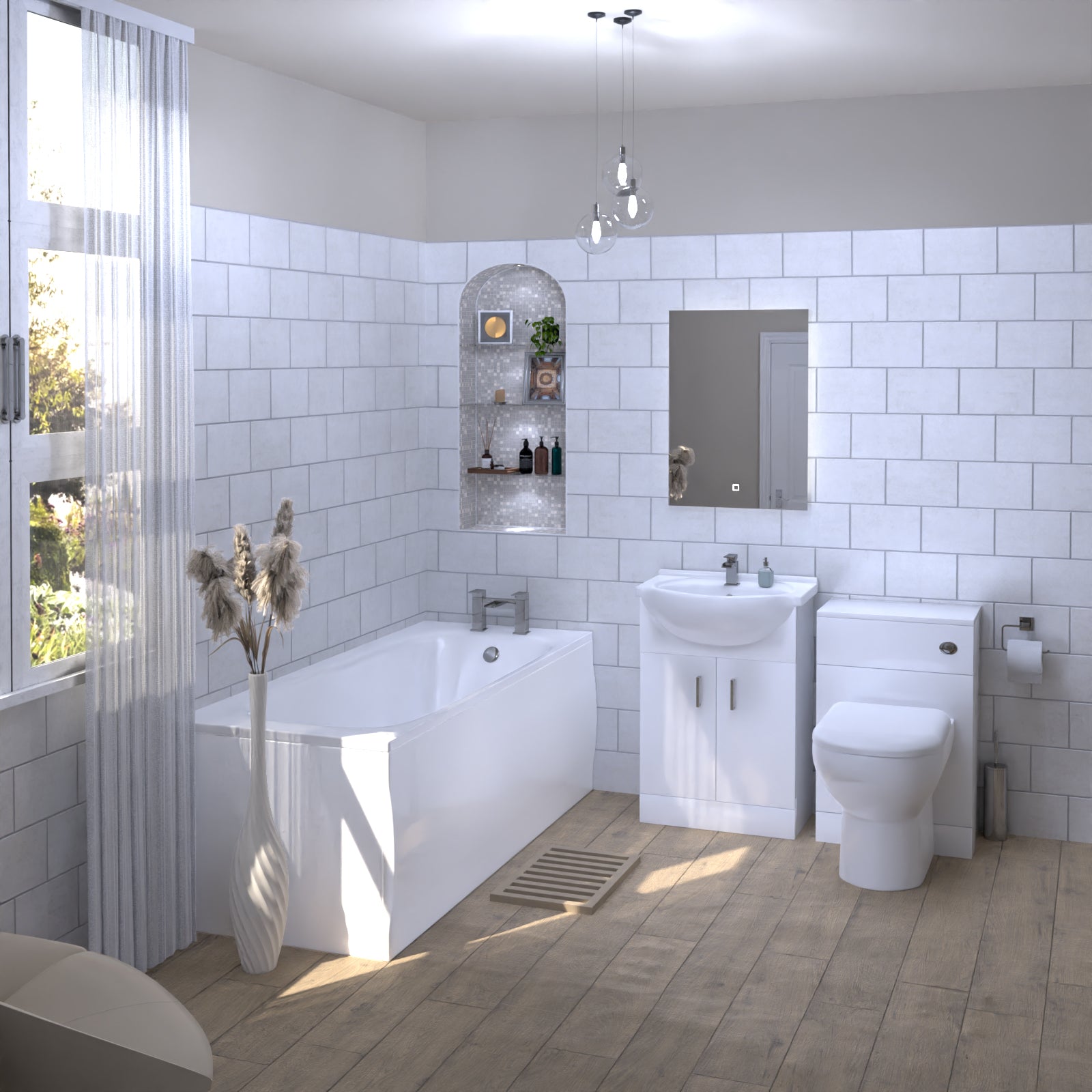 Ellen 1700mm Bath Suite, Basin Vanity Unit, WC & BTW Comfort Height Toilet