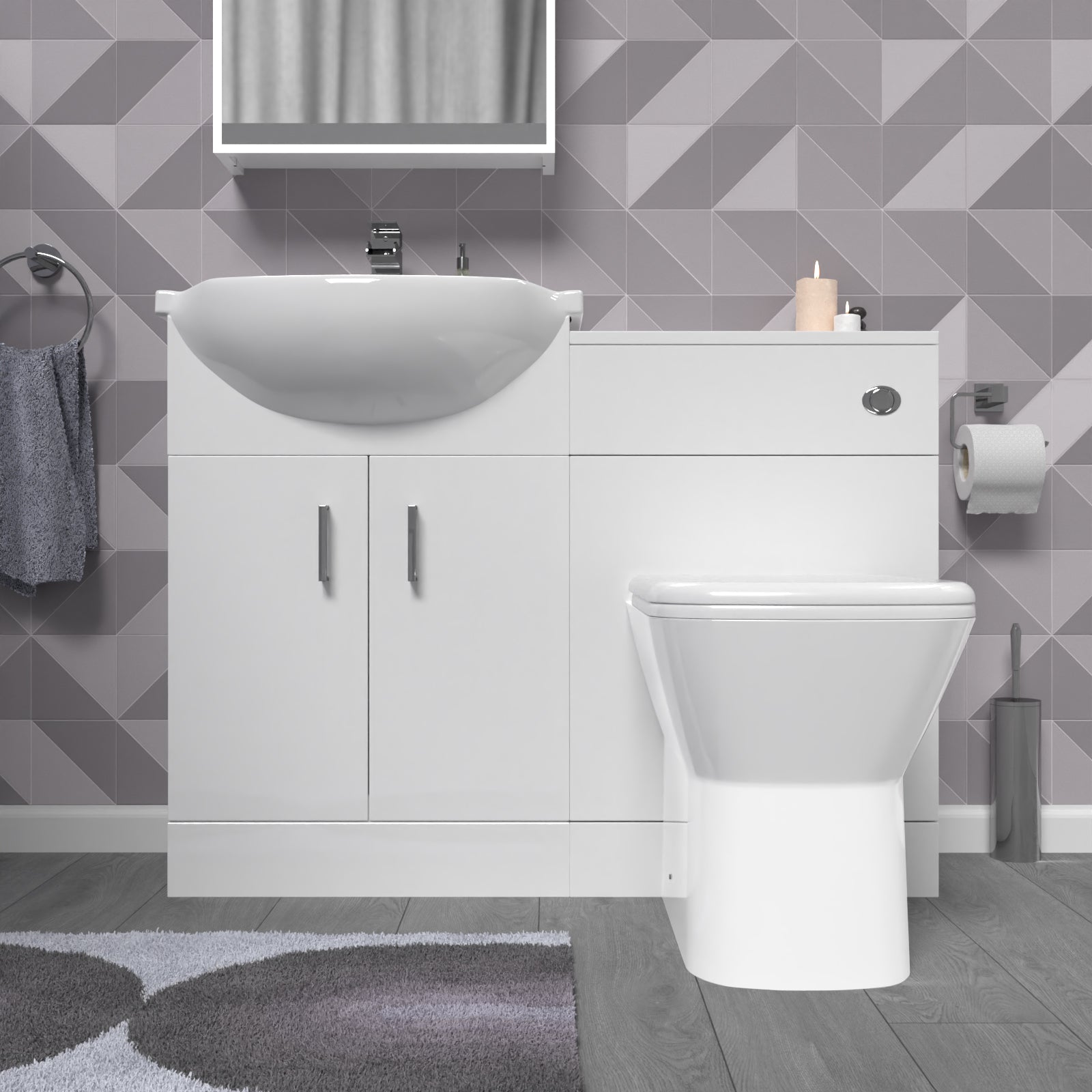 Ellen 1050mm White Vanity Unit With WC Unit & Rimless Back To Wall Toilet