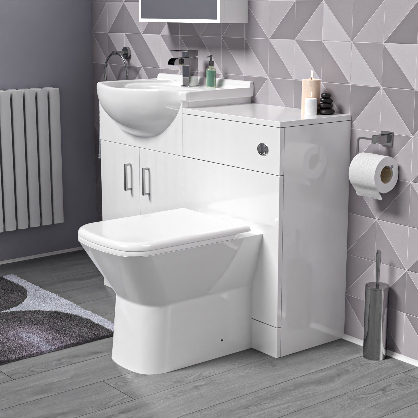 Ellen 1050mm White Vanity Unit With WC Unit & Rimless Back To Wall Toilet