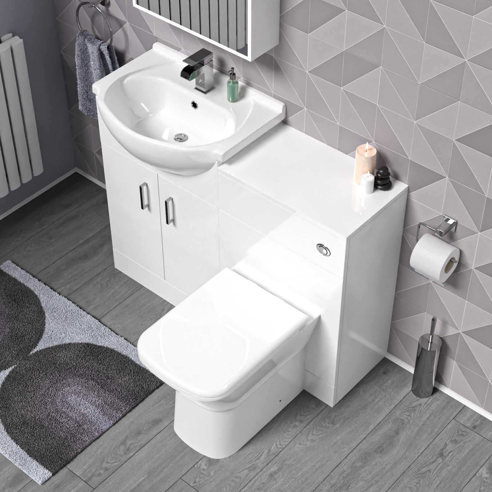 Ellen 1050mm White Vanity Unit With WC Unit & Rimless Back To Wall Toilet