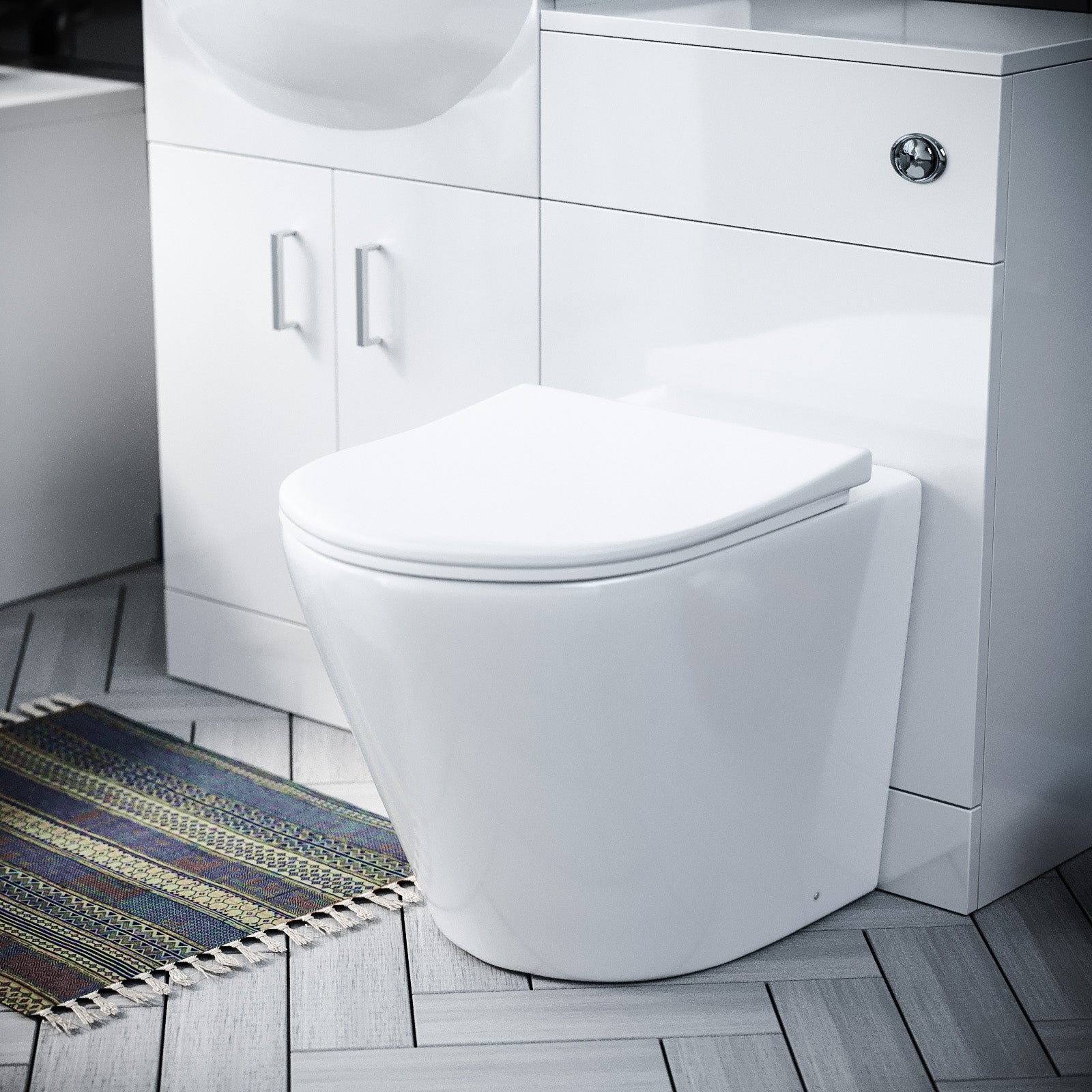 Ellen 550mm White Basin Vanity, WC, BTW Toilet & Acrylic Bath Suite Flat Pack