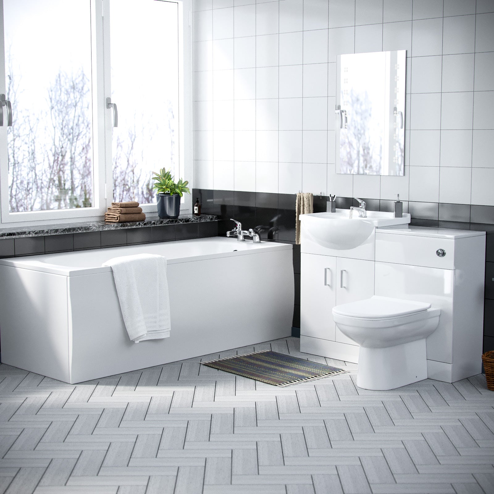 Ellen 1700mm Bath, 550mm Vanity Basin , WC Unit & Back To Wall Toilet