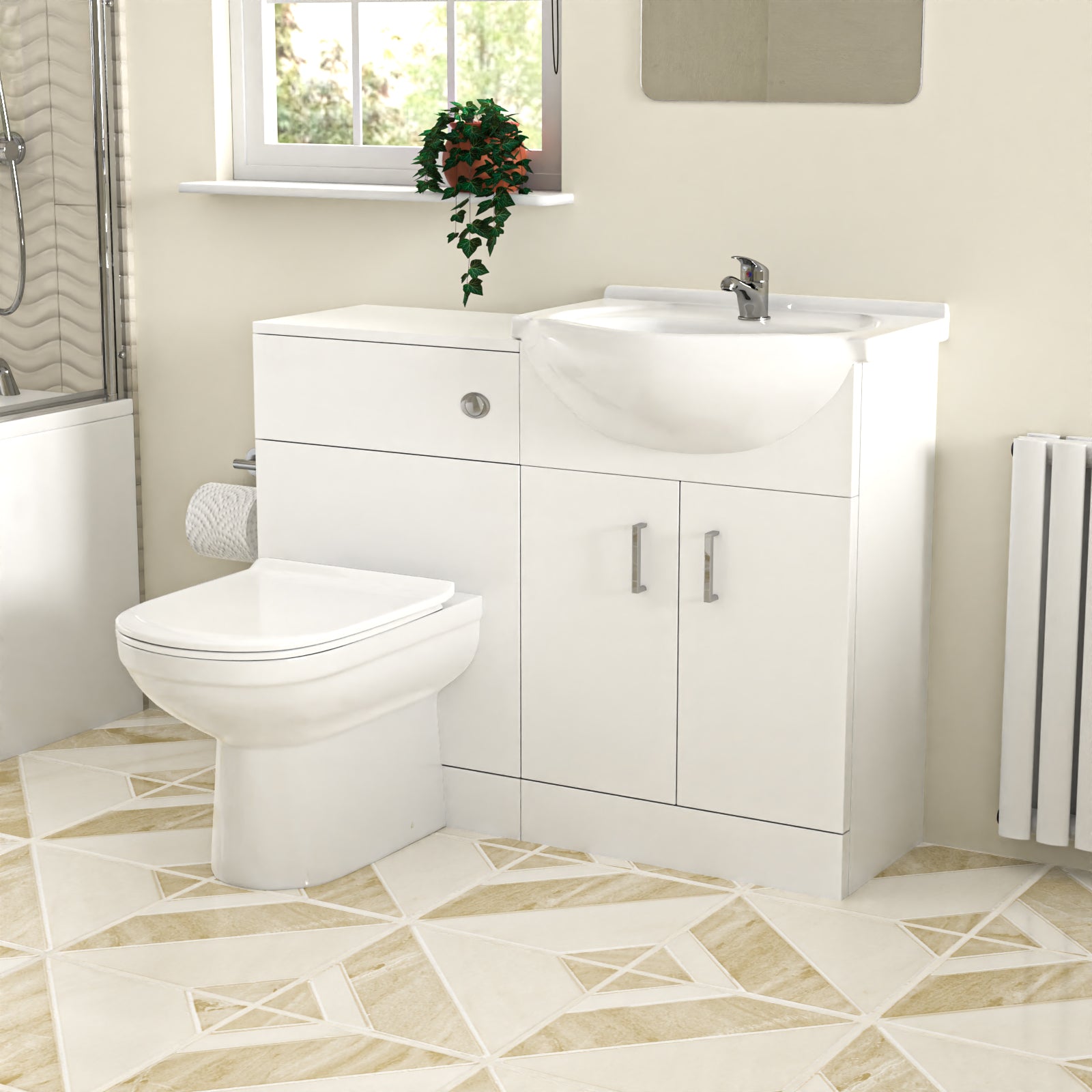 White 550mm Vanity WC Unit Toilet Bath Panel & Shower Screen Tap Set