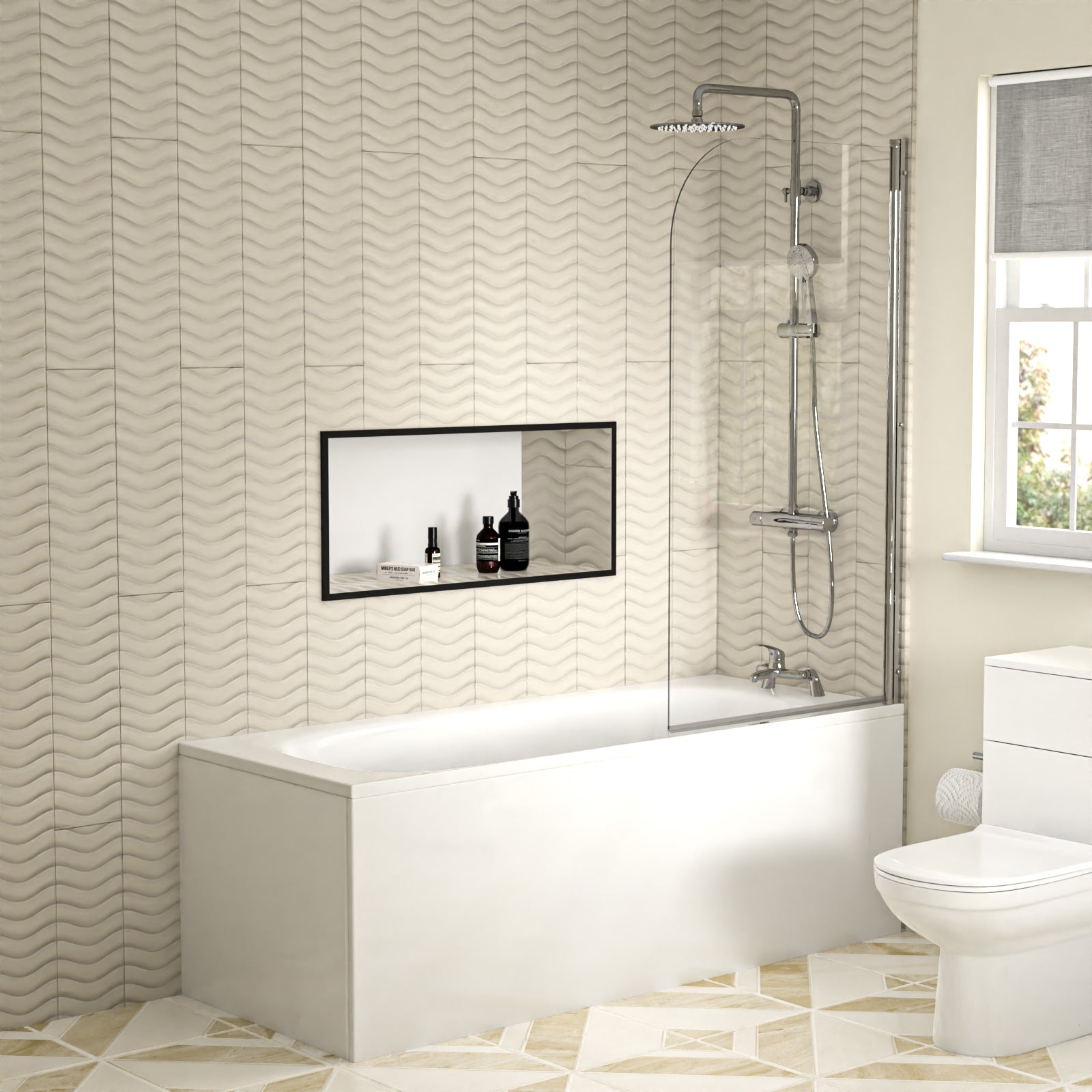 White 550mm Vanity WC Unit Toilet Bath Panel & Shower Screen Tap Set