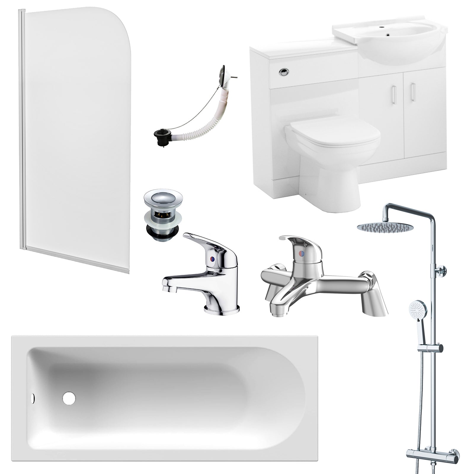 White 550mm Vanity WC Unit Toilet Bath Panel & Shower Screen Tap Set