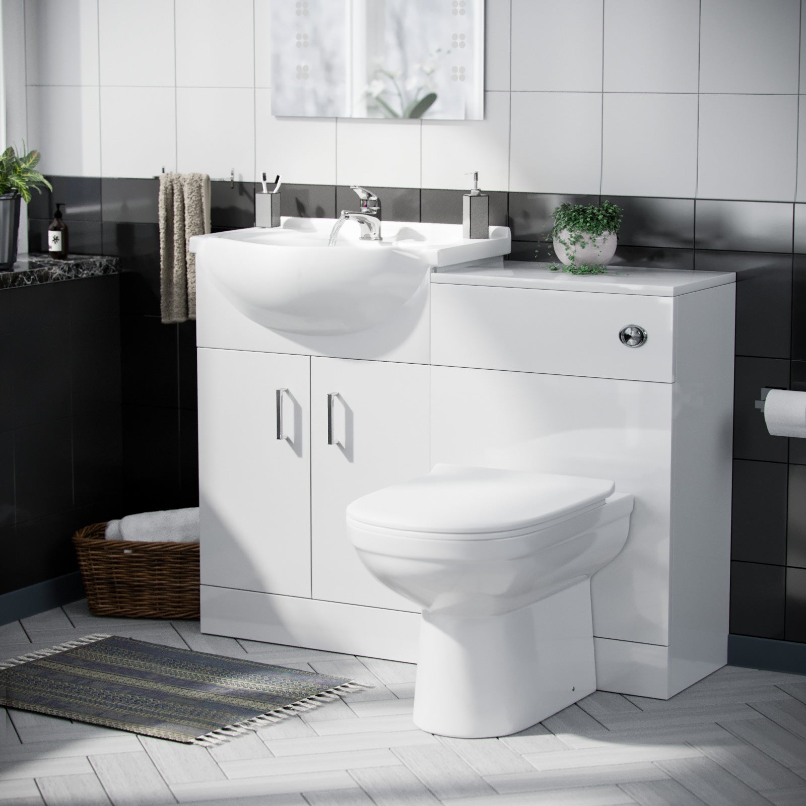 Ellen 550mm Flat Pack Vanity Basin Unit, WC Unit, Elso Back To Wall Toilet, Mono Mixer & White Waste