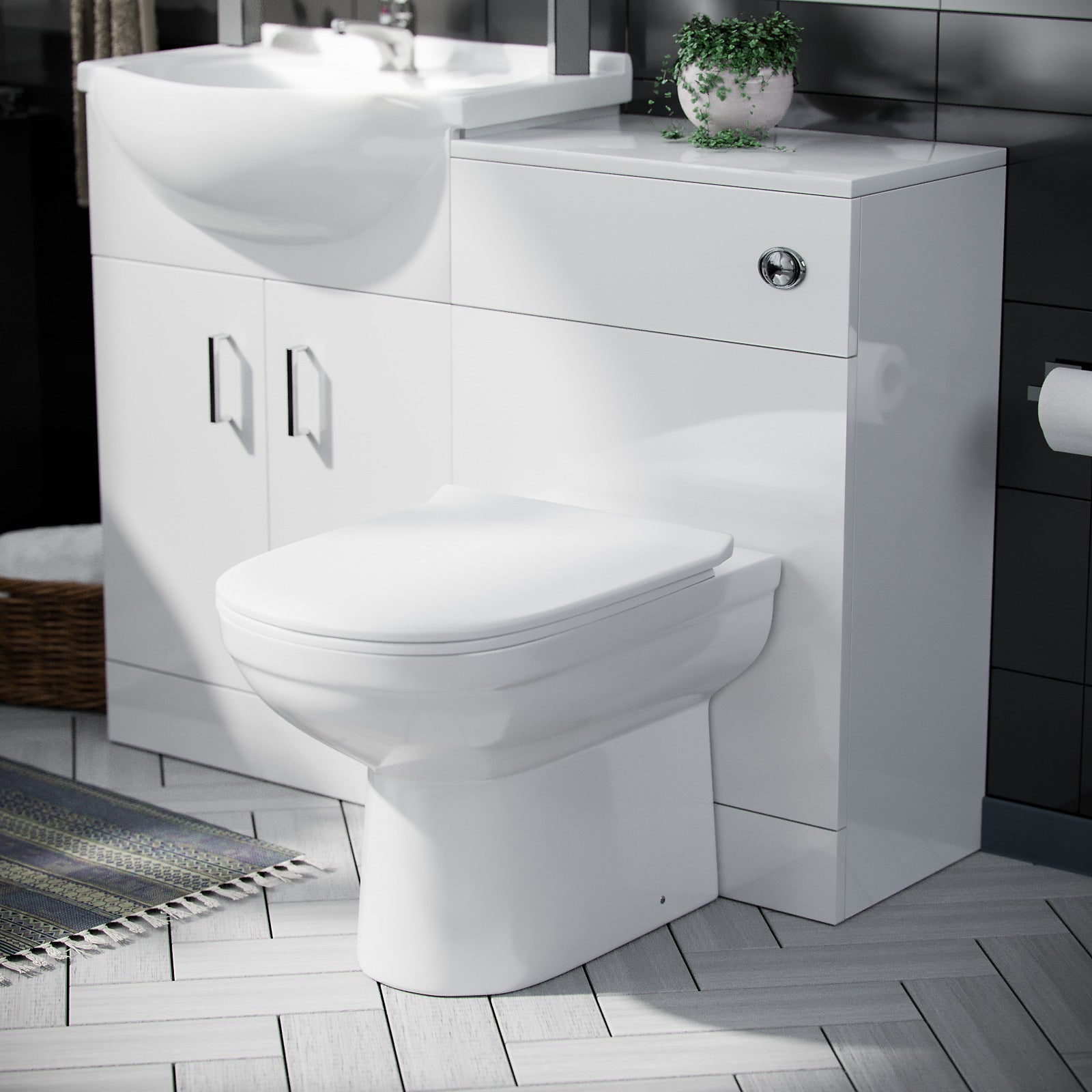 Ellen 550mm Flat Pack Vanity Basin Unit, WC Unit, Elso Back To Wall Toilet, Mono Mixer & White Waste