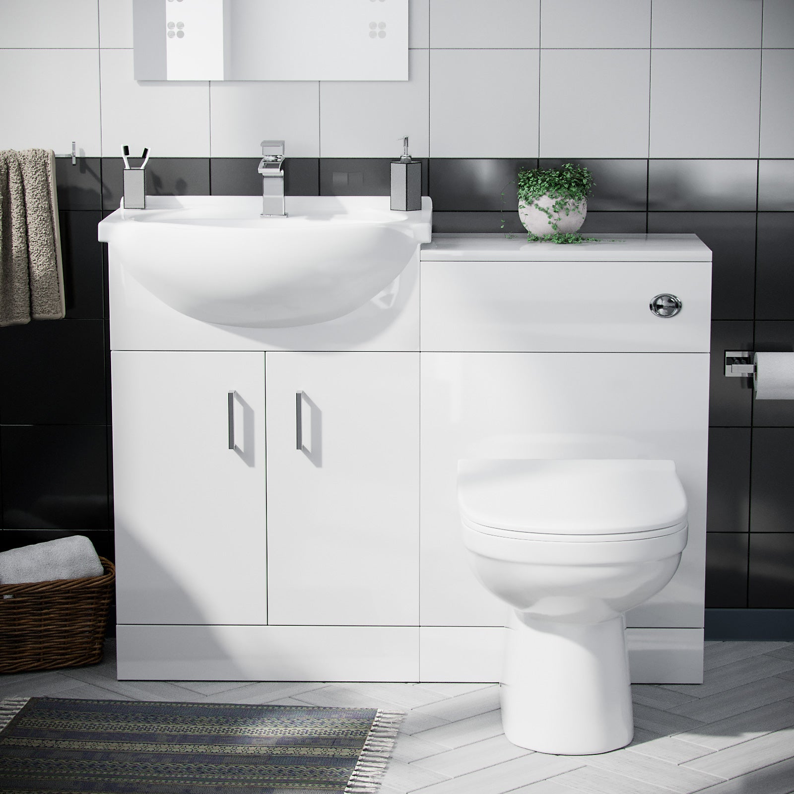 Ellen 550mm Vanity Basin Unit, WC Unit & Elso Back To Wall Toilet White