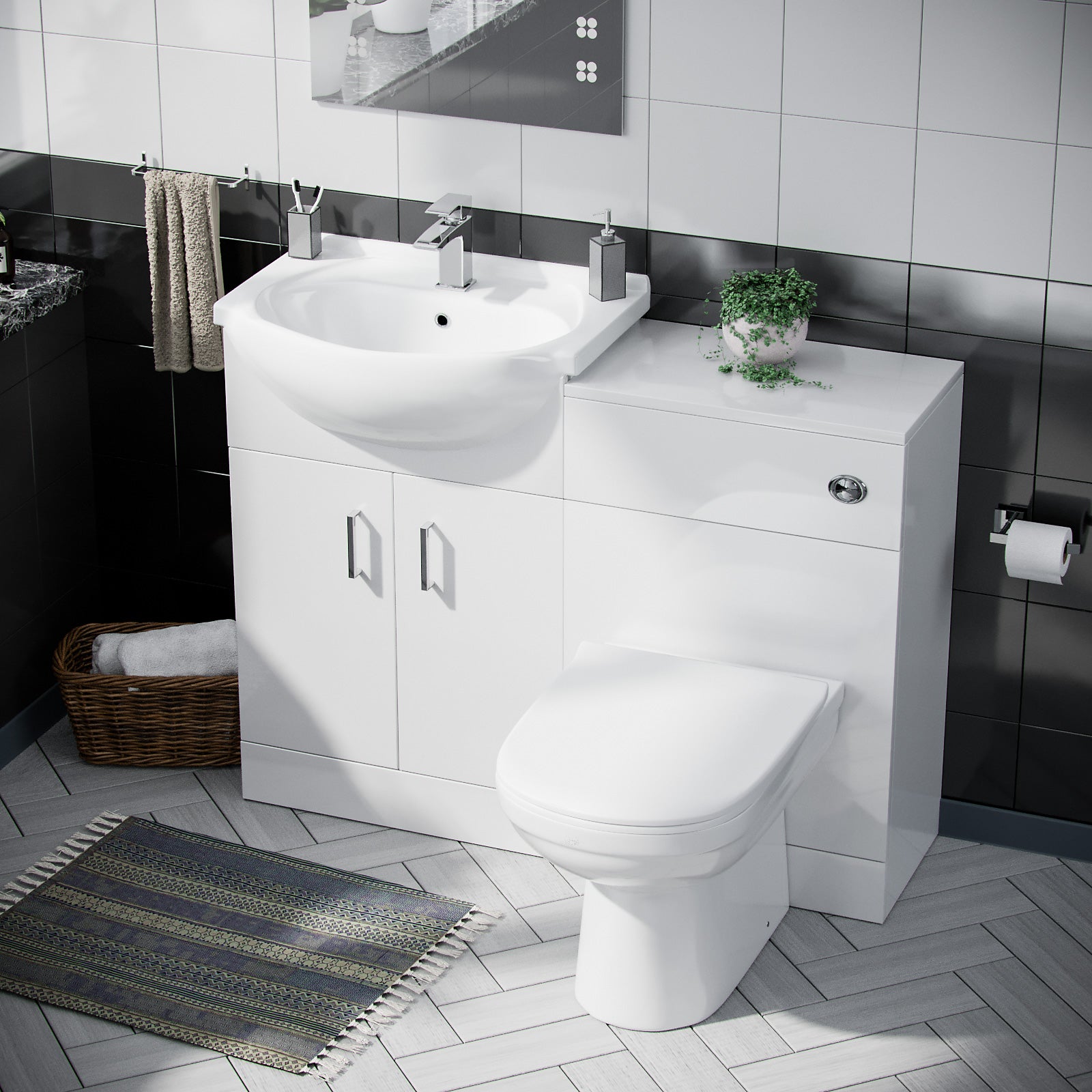 Ellen 550mm Vanity Basin Unit, WC Unit & Elso Back To Wall Toilet White