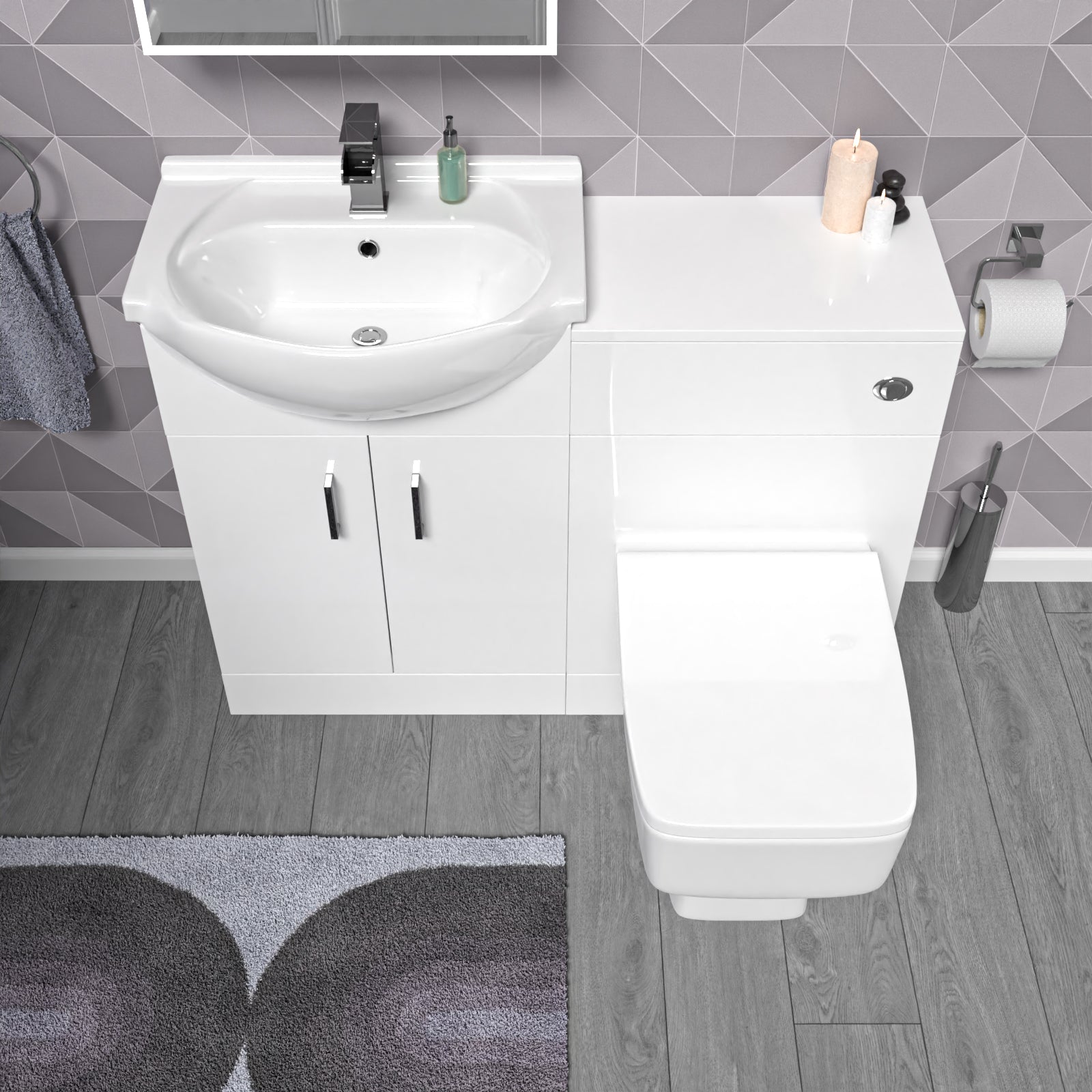 Ellen White Basin Vanity WC Unit & Square BTW Toilet Set