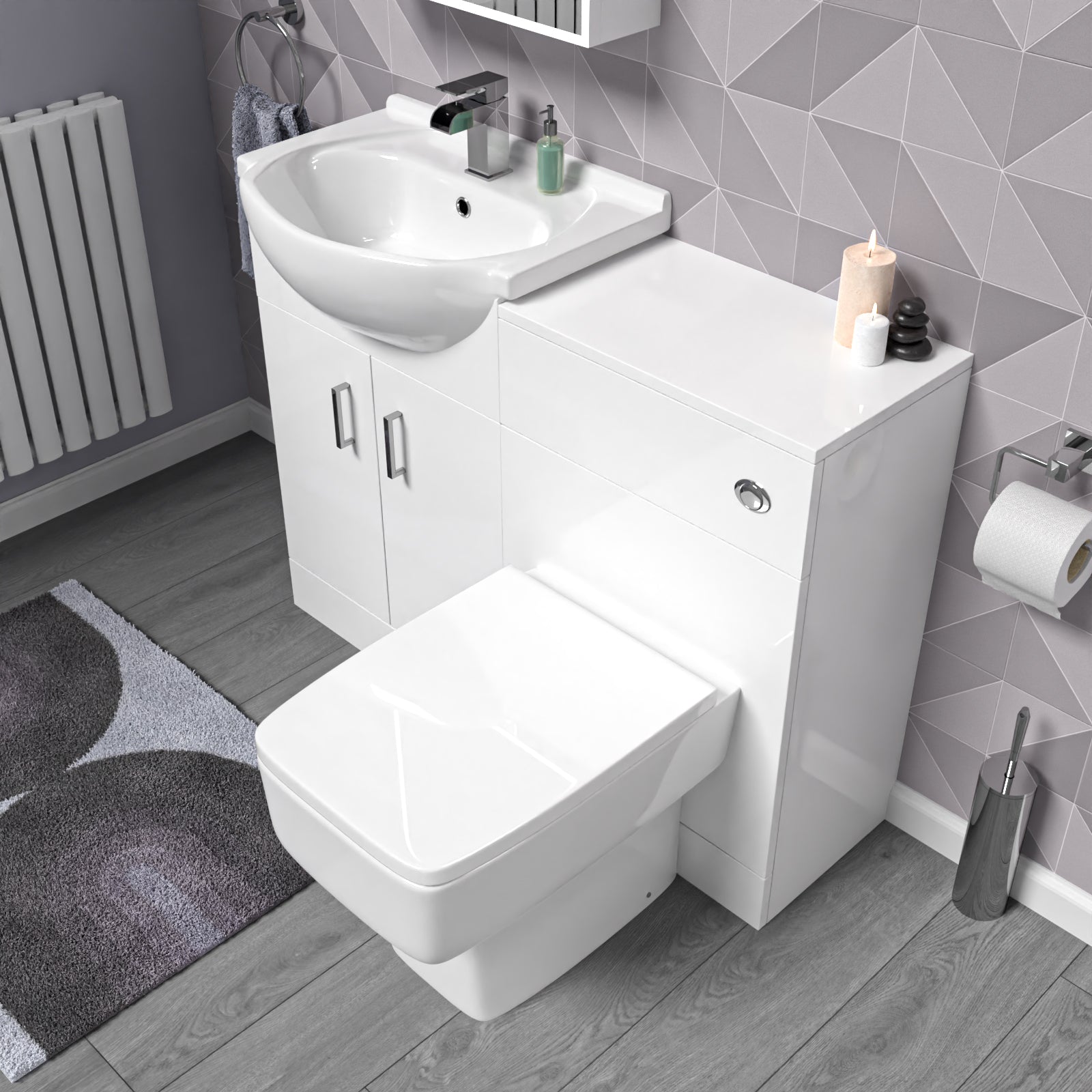 Ellen White Basin Vanity WC Unit & Square BTW Toilet Set