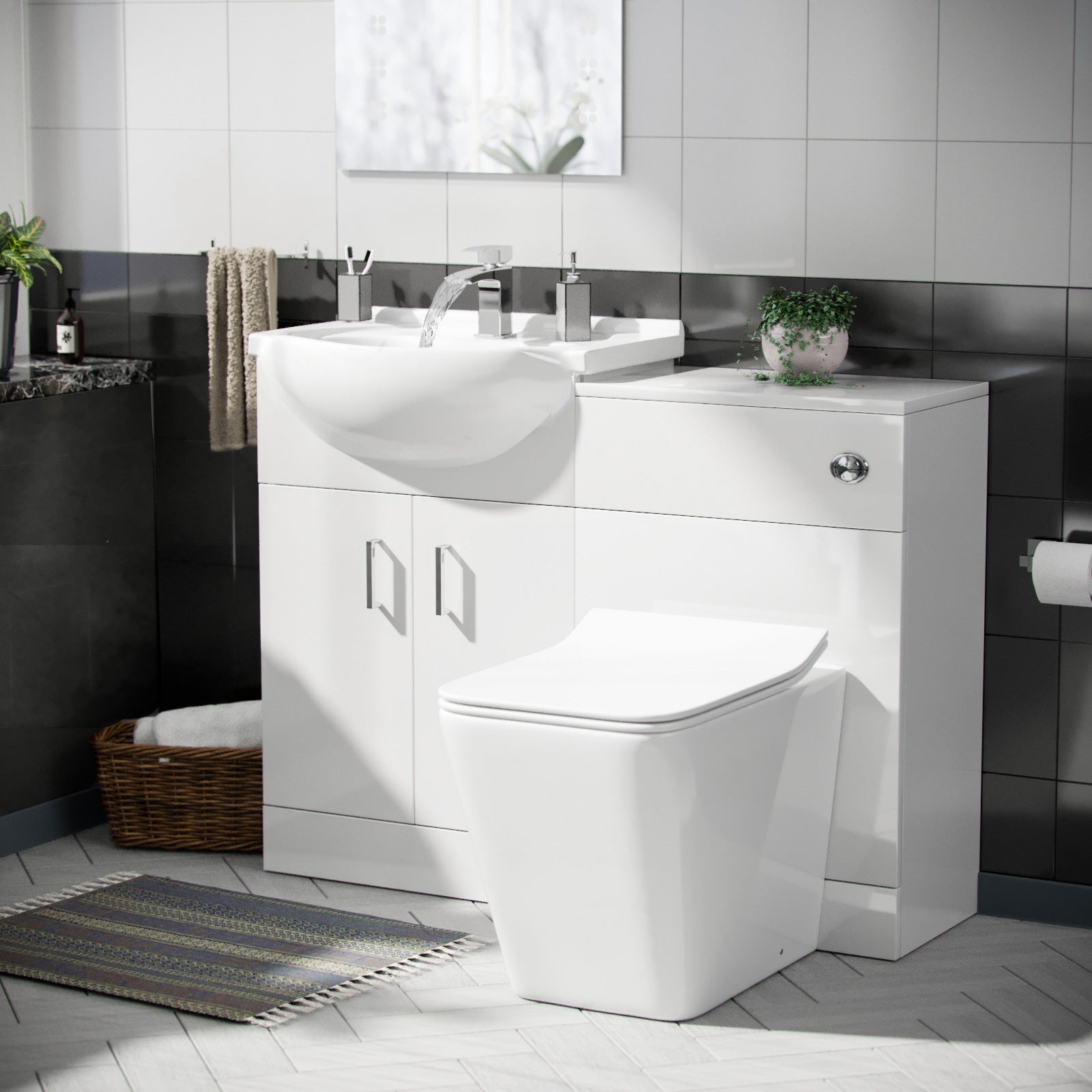 Ellen 550mm Vanity Basin Unit, WC Unit & Ellis Back To Wall Toilet White