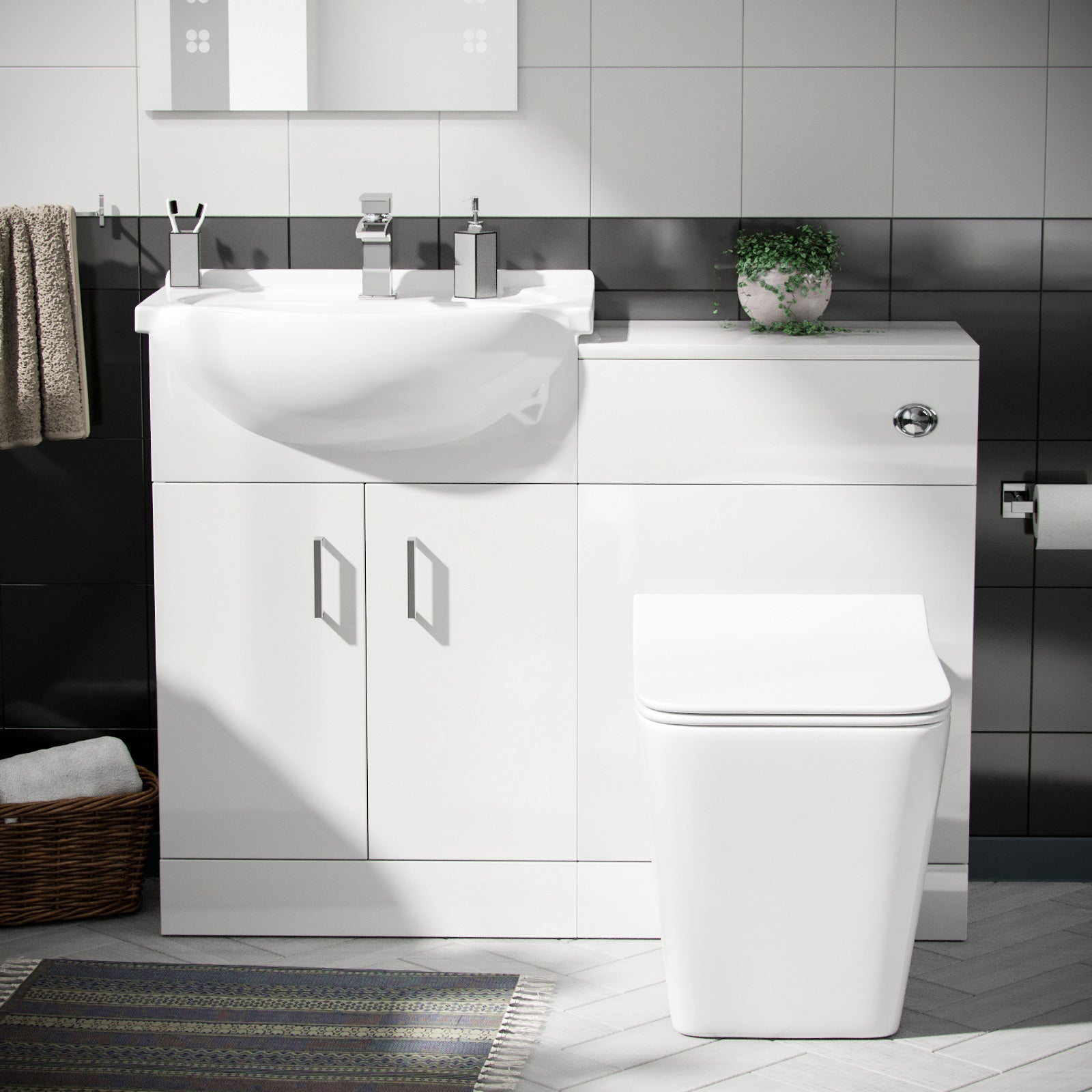 Ellen 550mm Vanity Basin Unit, WC Unit & Ellis Back To Wall Toilet White