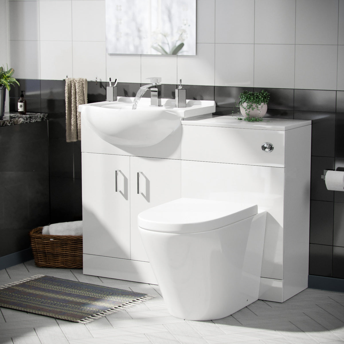 Ellen White 1050mm Vanity Basin WC Unit & Back To Wall Toilet Flat Pack