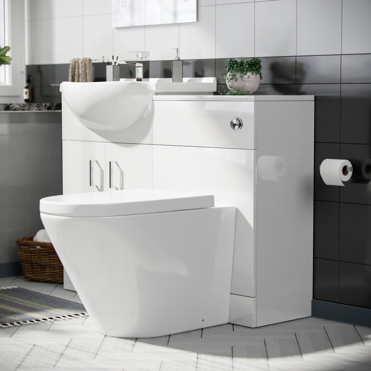 Ellen White 1050mm Vanity Basin WC Unit & Back To Wall Toilet Flat Pack