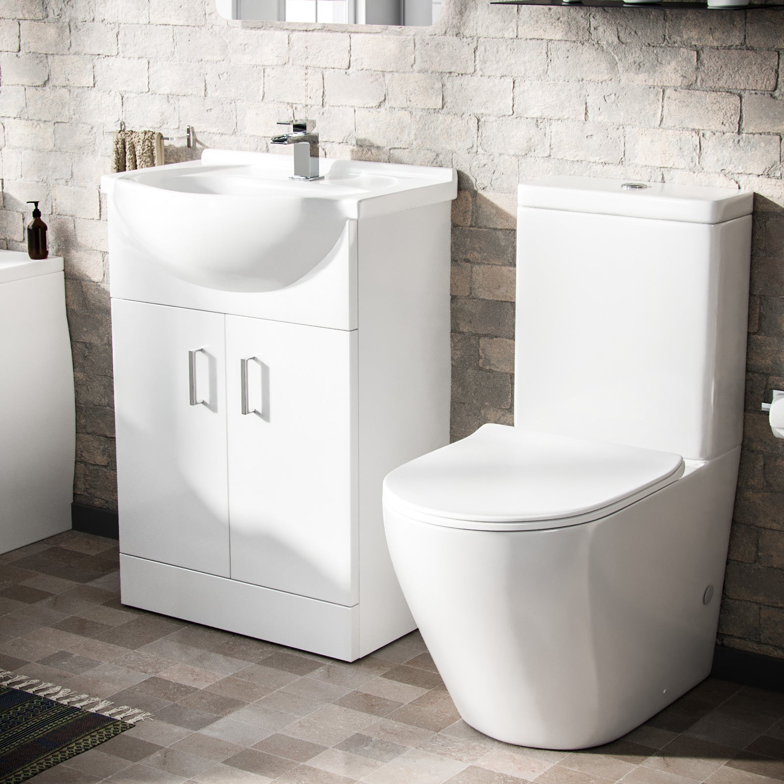 Harris 1700mm Round Bath, 550mm Vanity and Curved Toilet Suite White