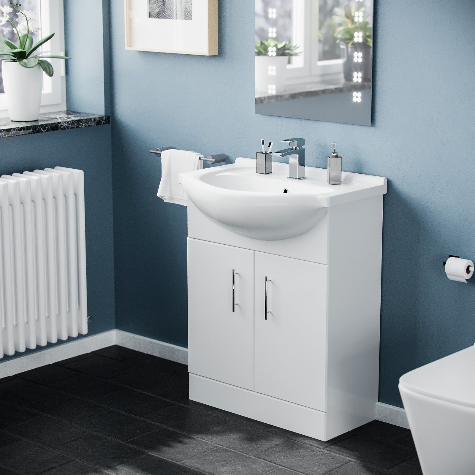 Modern White 650mm Freestanding Bathroom Basin Vanity Unit