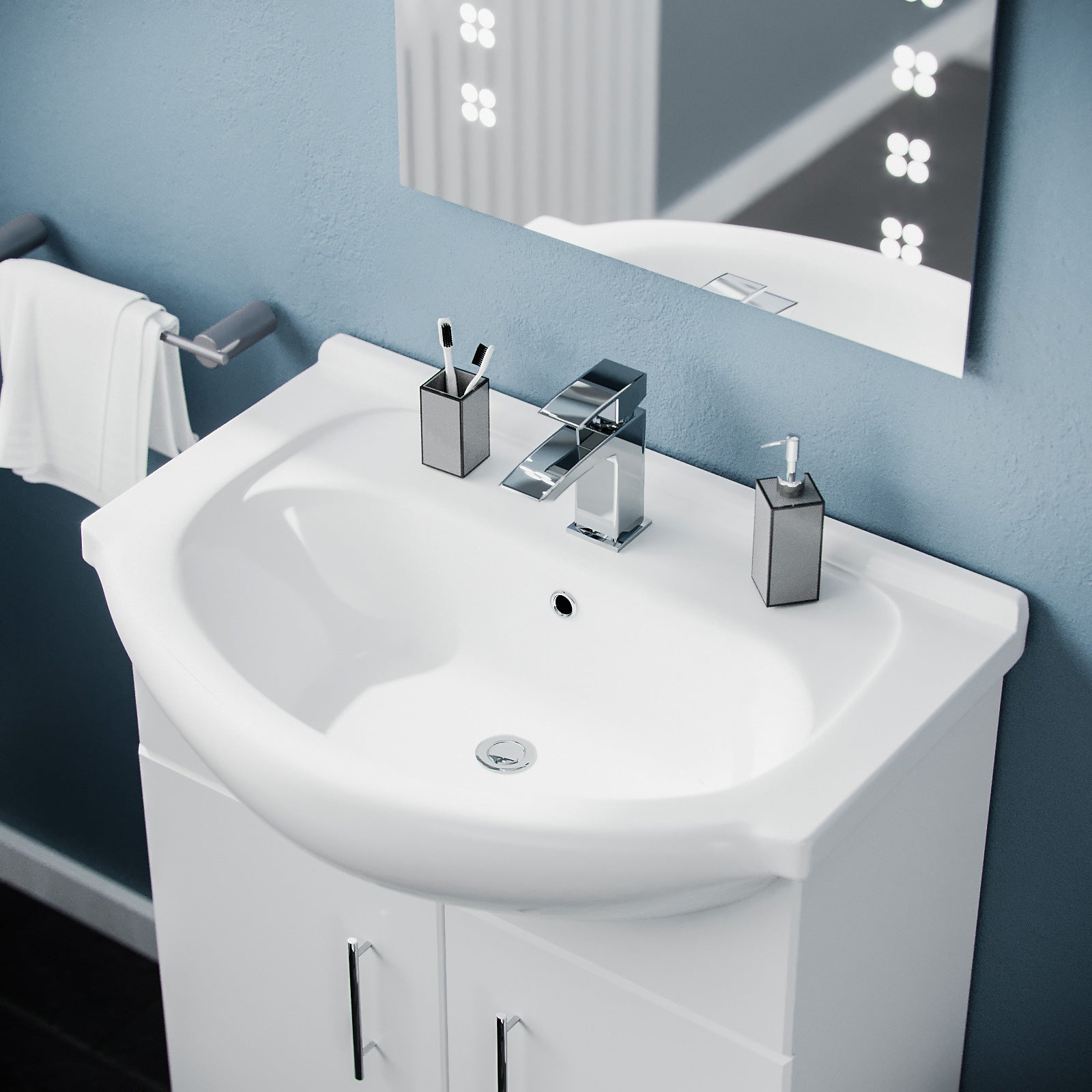 Modern White 650mm Freestanding Bathroom Basin Vanity Unit