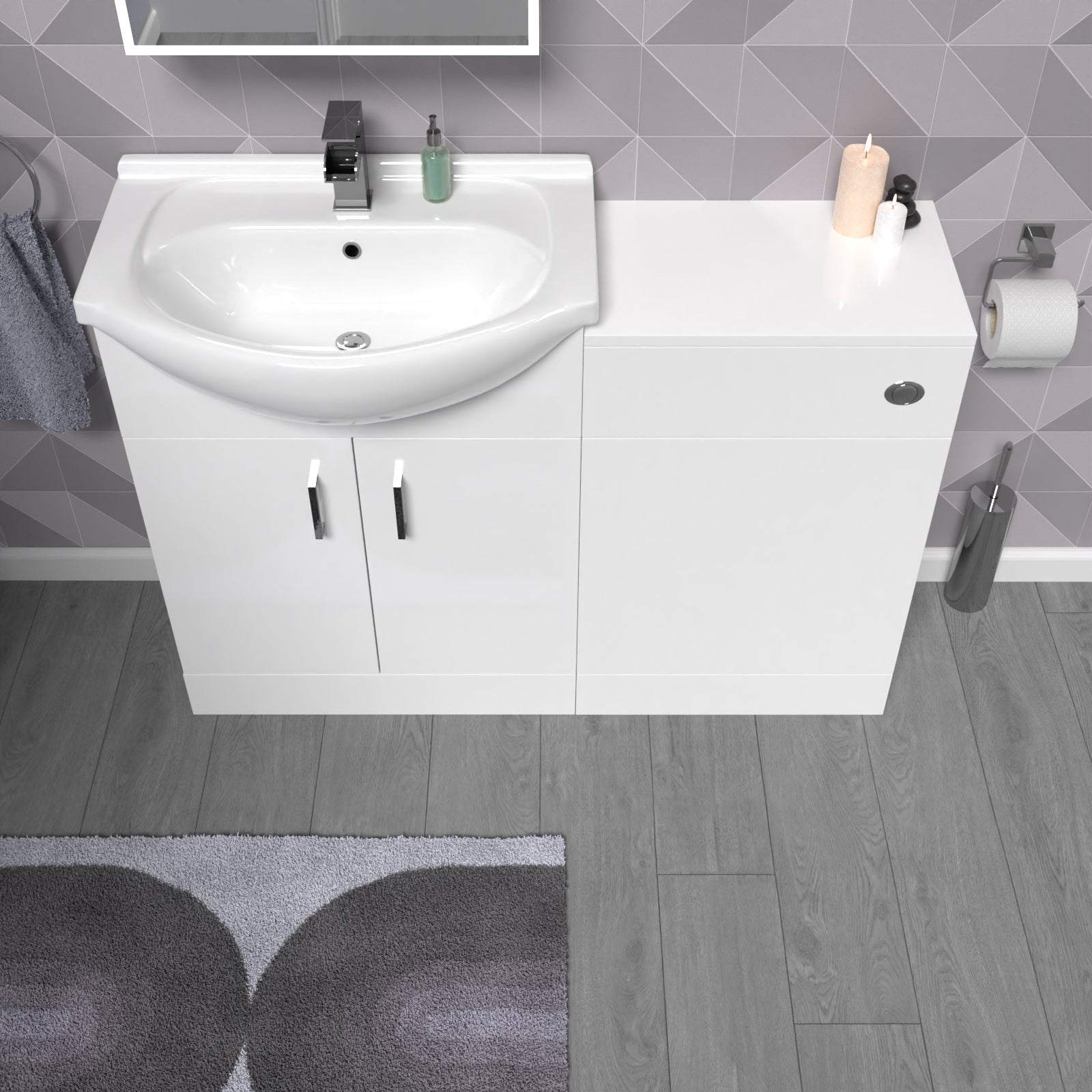 Ellen Freestanding 1150mm White Vanity Unit With Basin & WC Unit