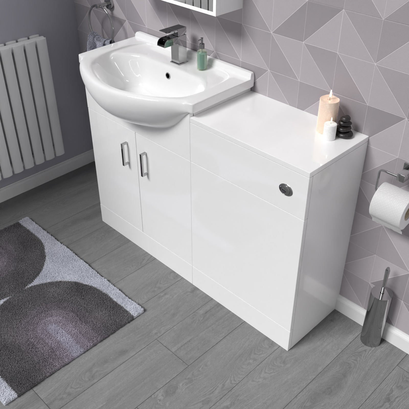 Ellen Freestanding 1150mm White Vanity Unit With Basin & WC Unit